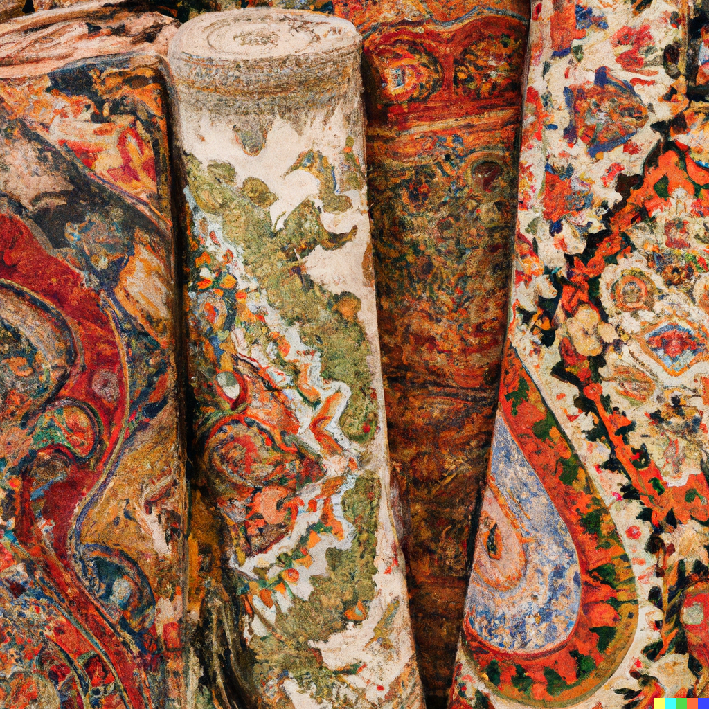 Close-up of Persian Rugs with Rich Reds