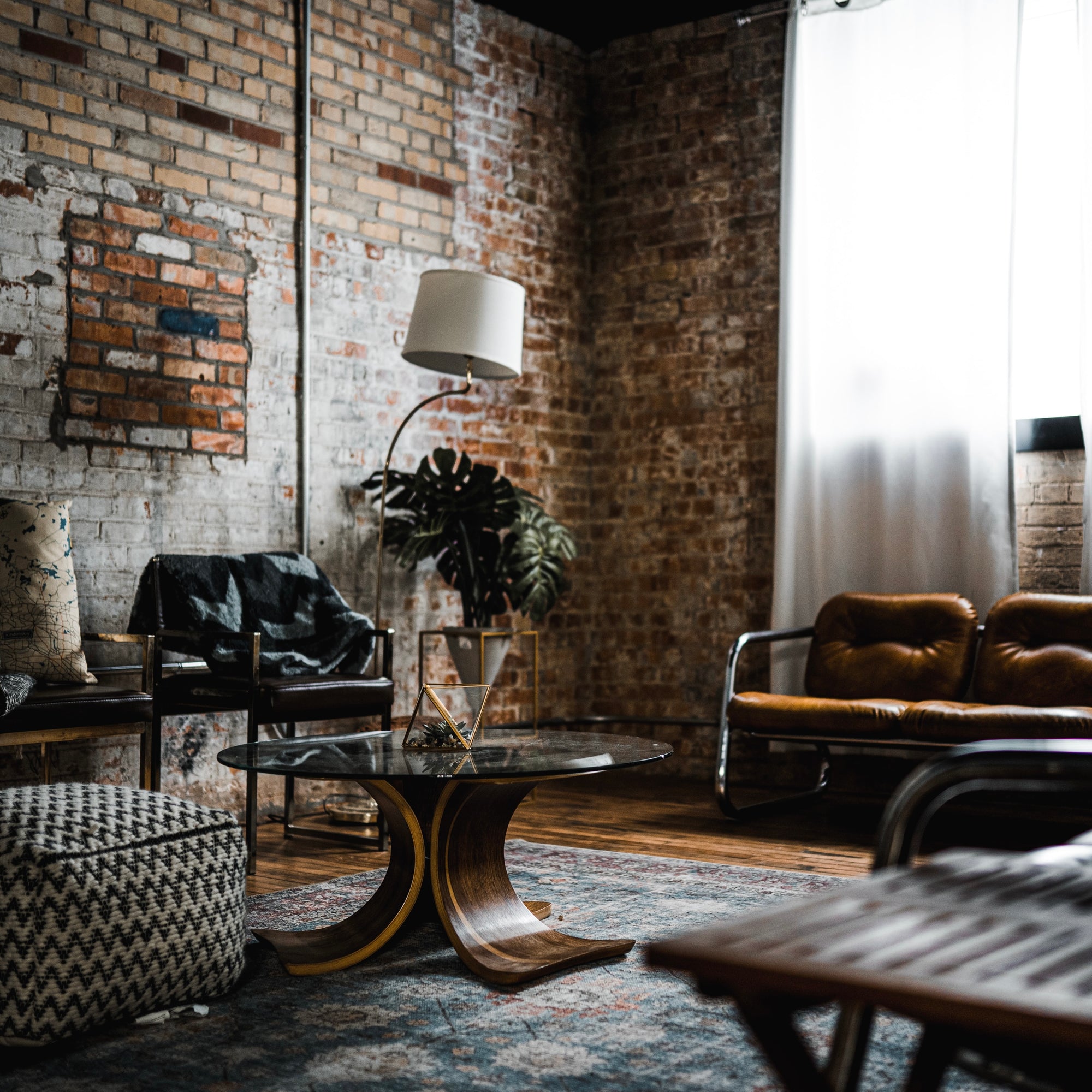 Living Room with Patterned Area Rug