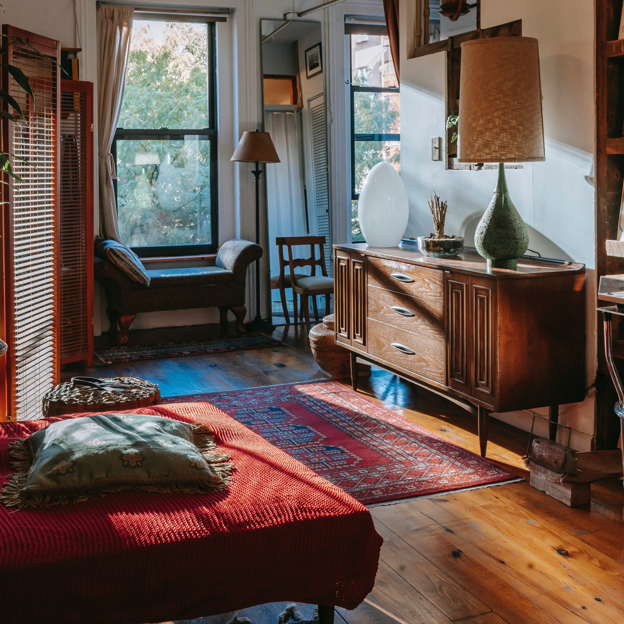 Layered Persian Rugs in Cozy Space