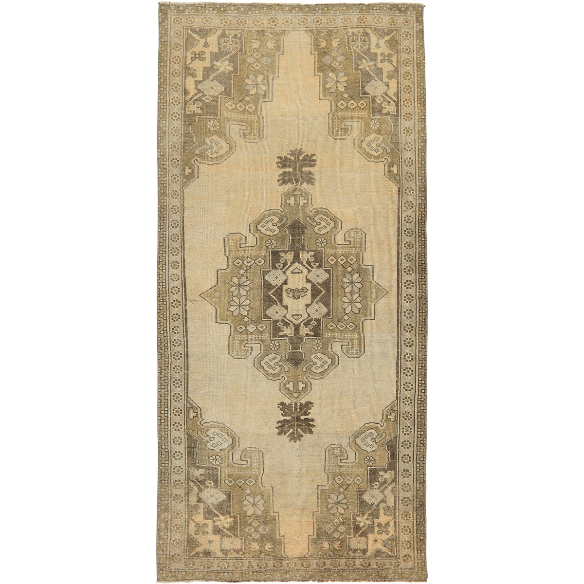 Achante | Classic Cream Medallion | Vintage Turkish Small Rug | Kuden Rugs