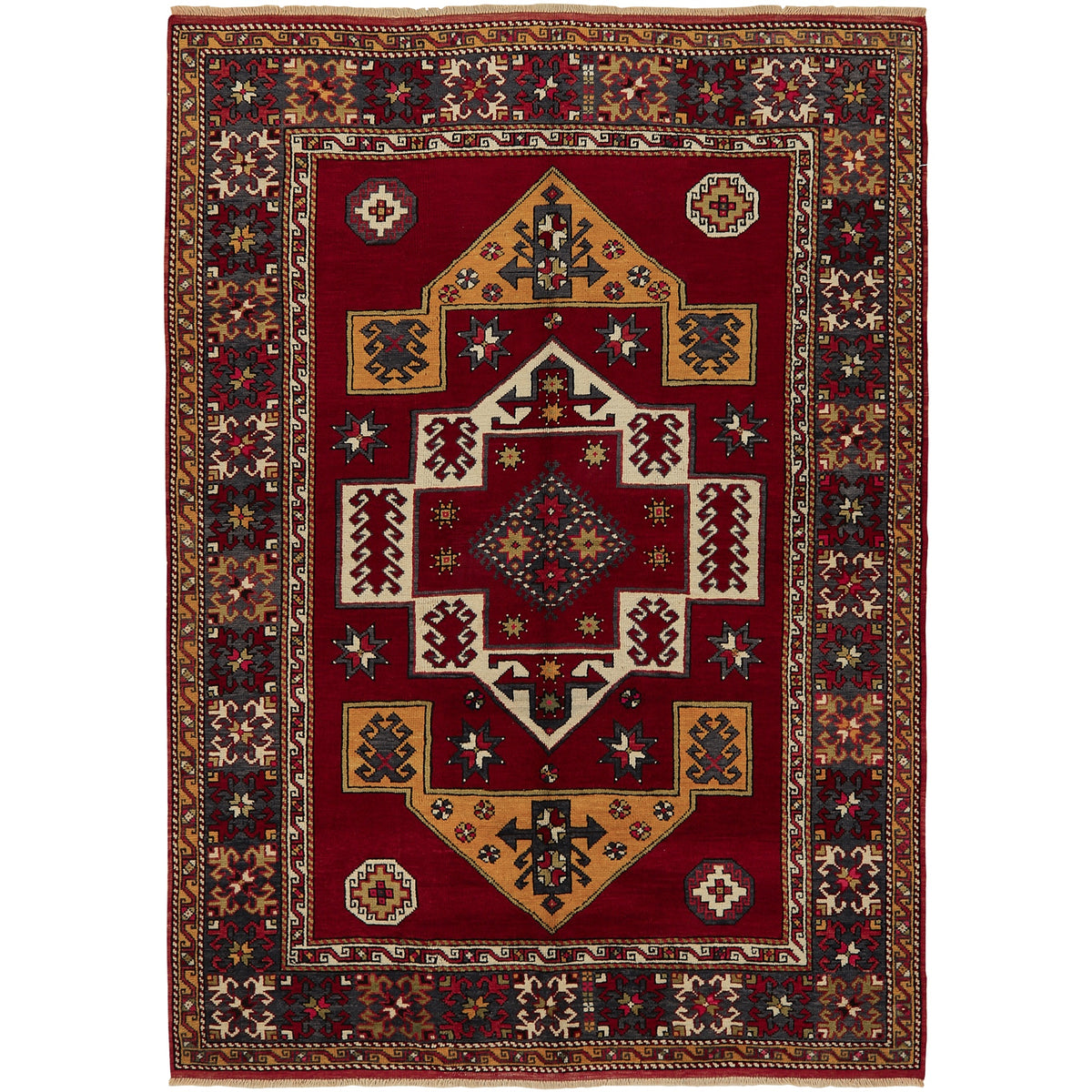 Adailia | Bold Red Geometric | Vintage Turkish Rug | Kuden Rugs