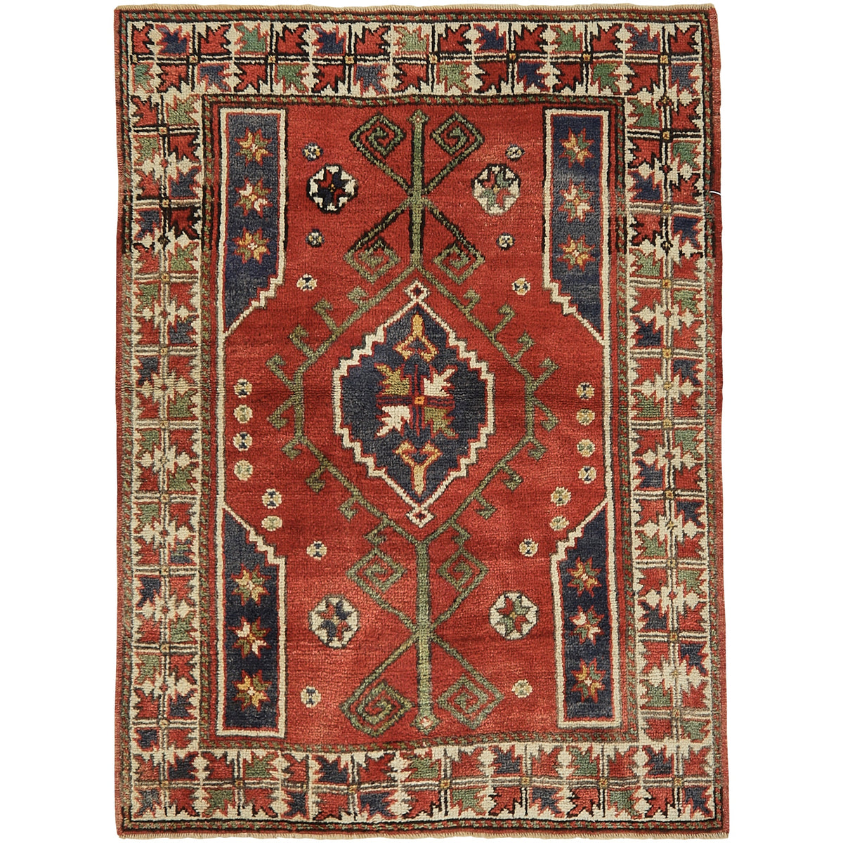 Afrodite | Rich Red Geometric | Vintage Turkish Small Rug | Kuden Rugs