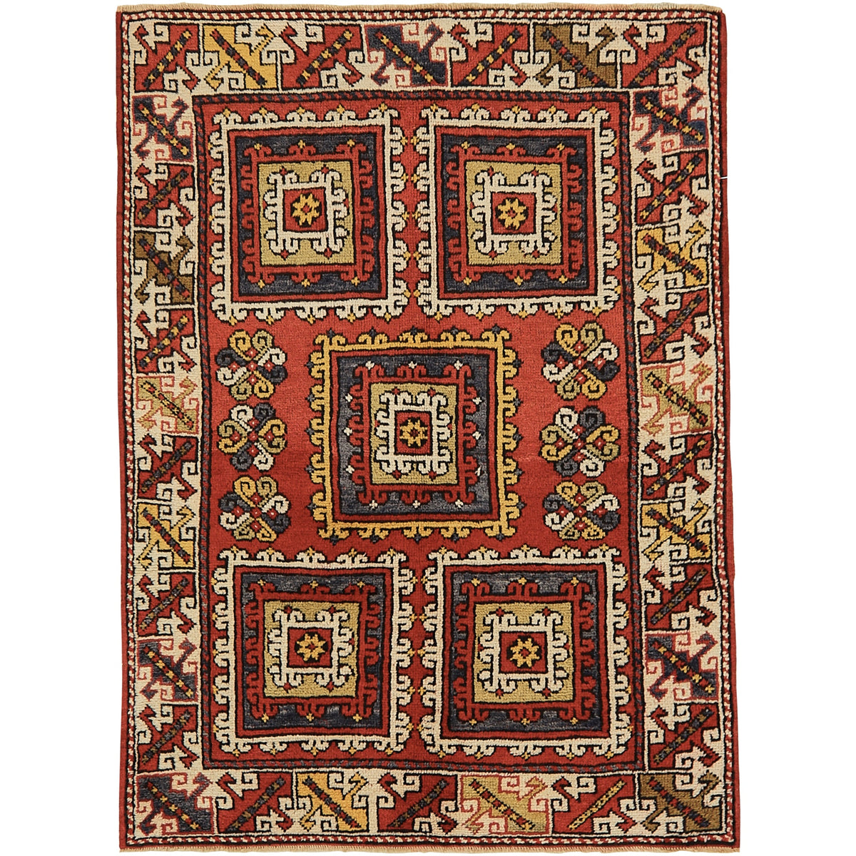 Aieshah | Bold Red Geometric | Vintage Turkish Small Rug | Kuden Rugs