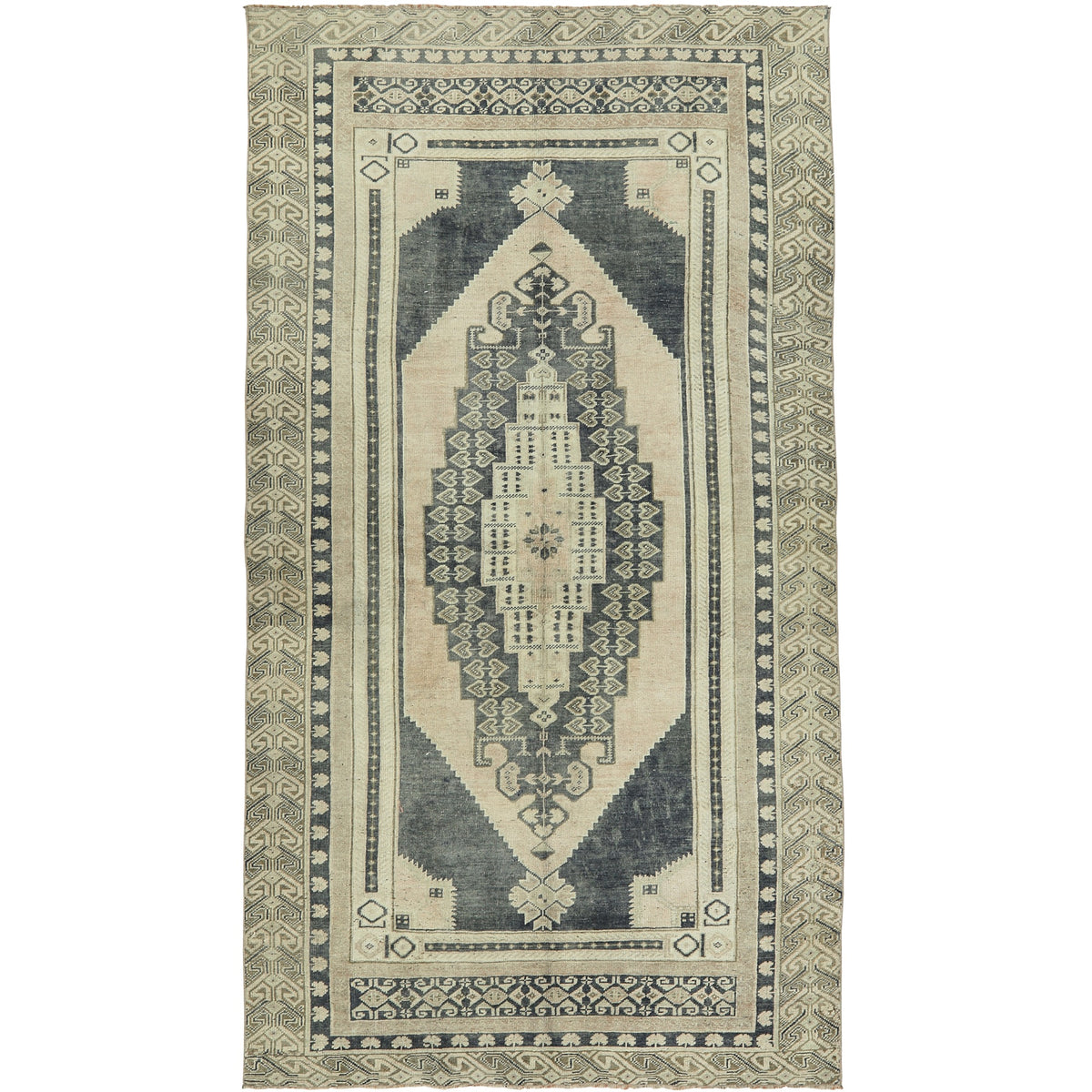 Alayna | Classic Cream Geometry | Vintage Turkish Rug | Kuden Rugs