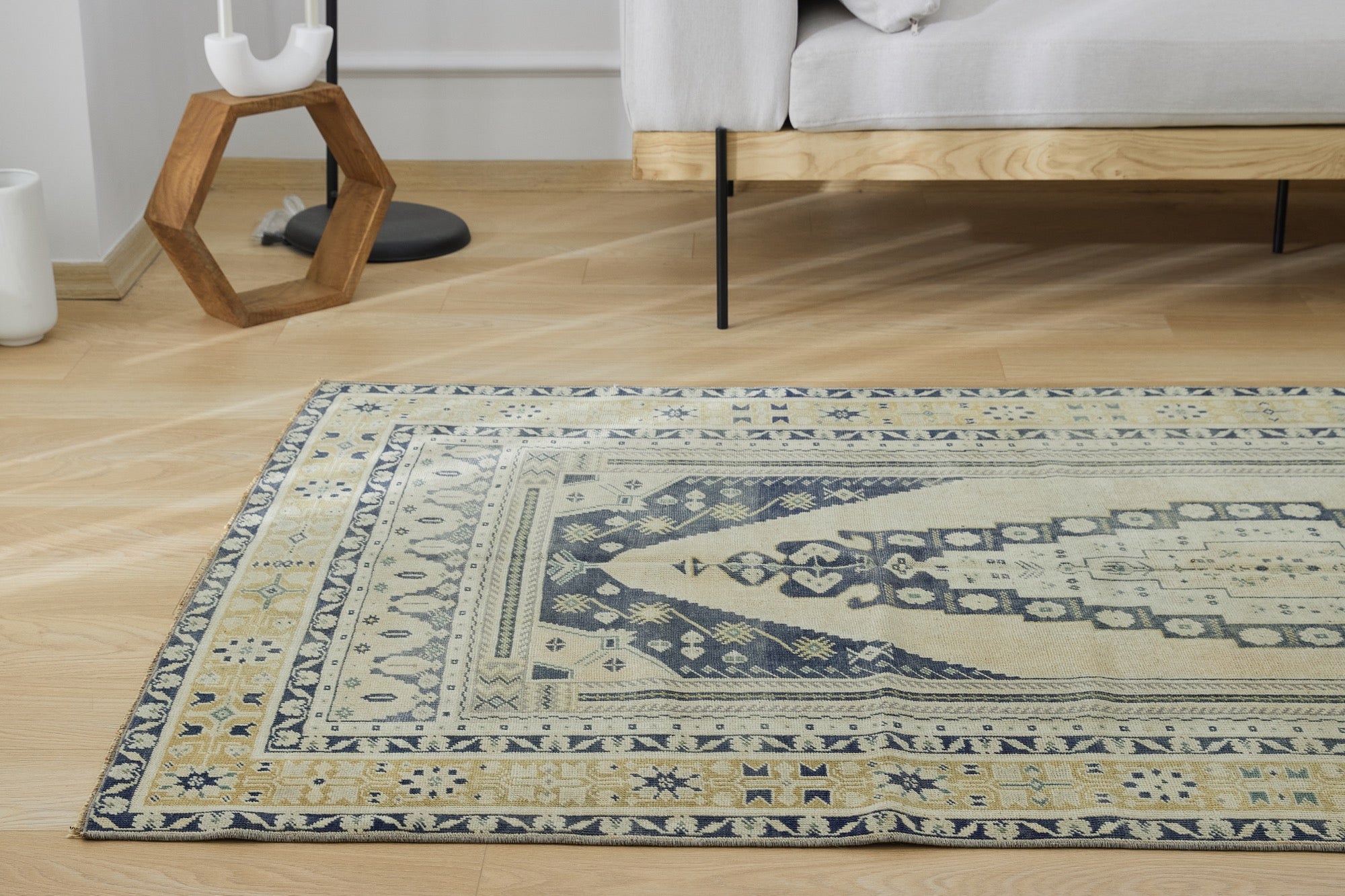 Alceena | Modern Vintage Fusion | Artisanal Geometric Carpet | Kuden Rugs
