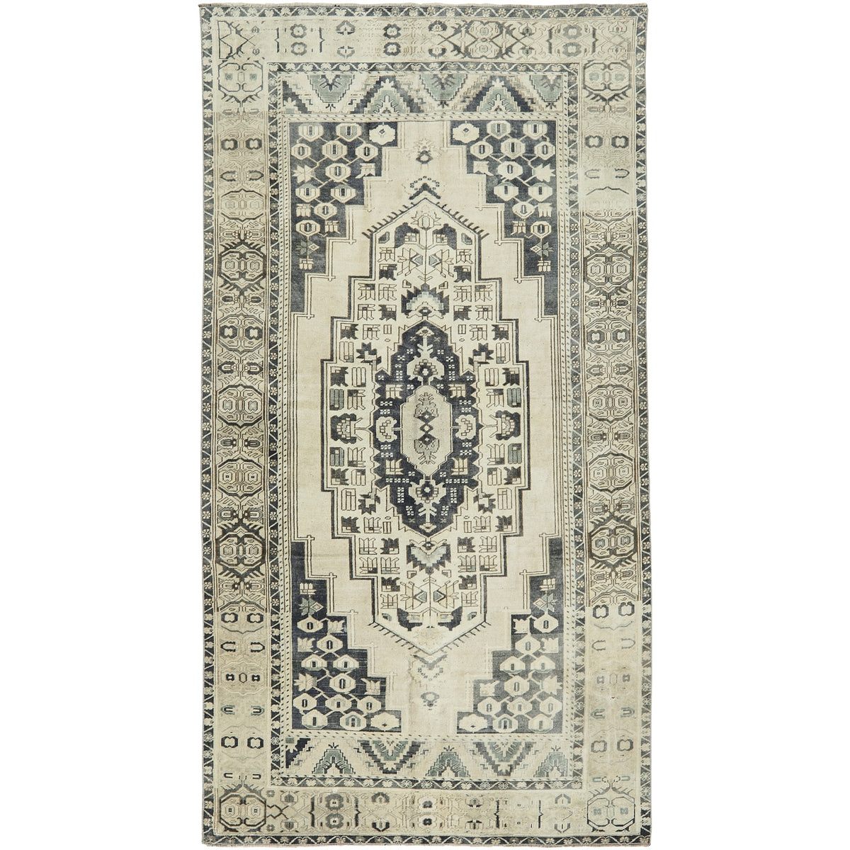 Aleaseya | Timeless Cream Geometry | Vintage Turkish Rug | Kuden Rugs