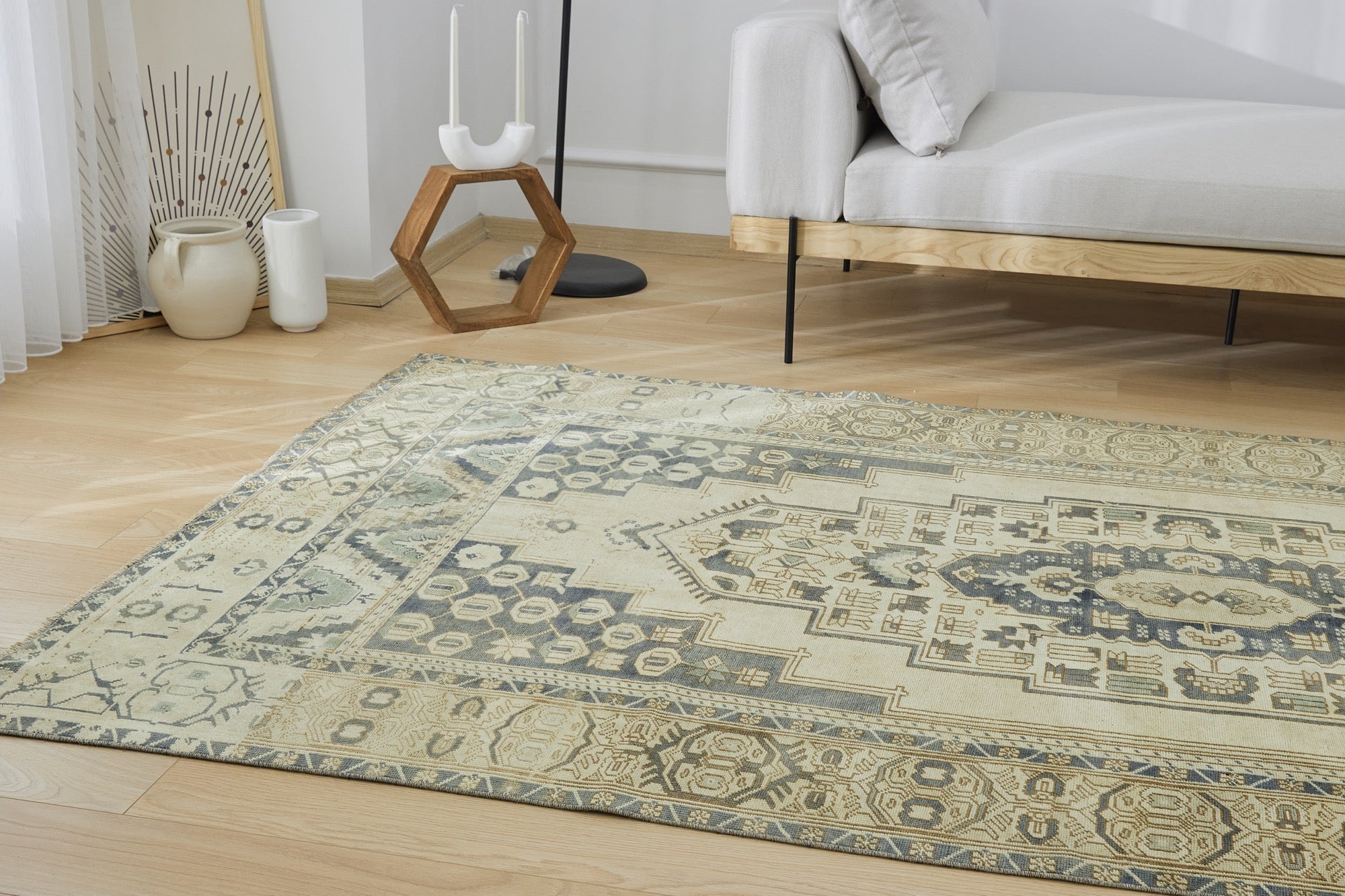 Aleaseya | Modern Vintage Fusion | Artisanal Geometric Carpet | Kuden Rugs