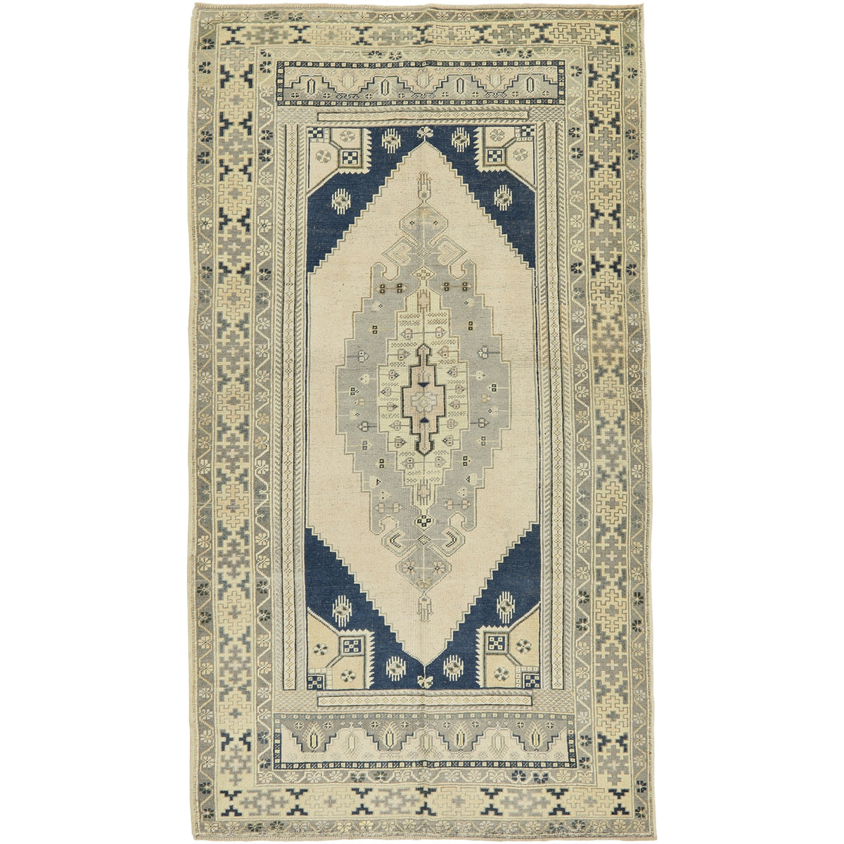 Alicia | Timeless Cream Geometry | Vintage Turkish Rug | Kuden Rugs