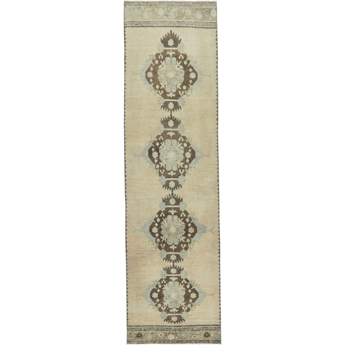 Aliezah | Classic Cream Geometry | Vintage Turkish Runner | Kuden Rugs