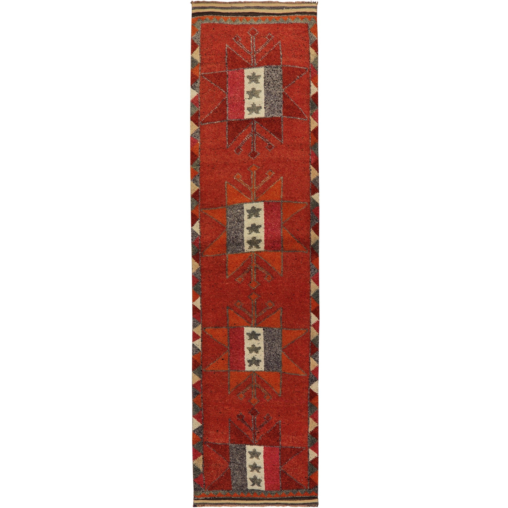 Alumit | Vibrant Orange Geometric | Vintage Turkish Runner | Kuden Rugs