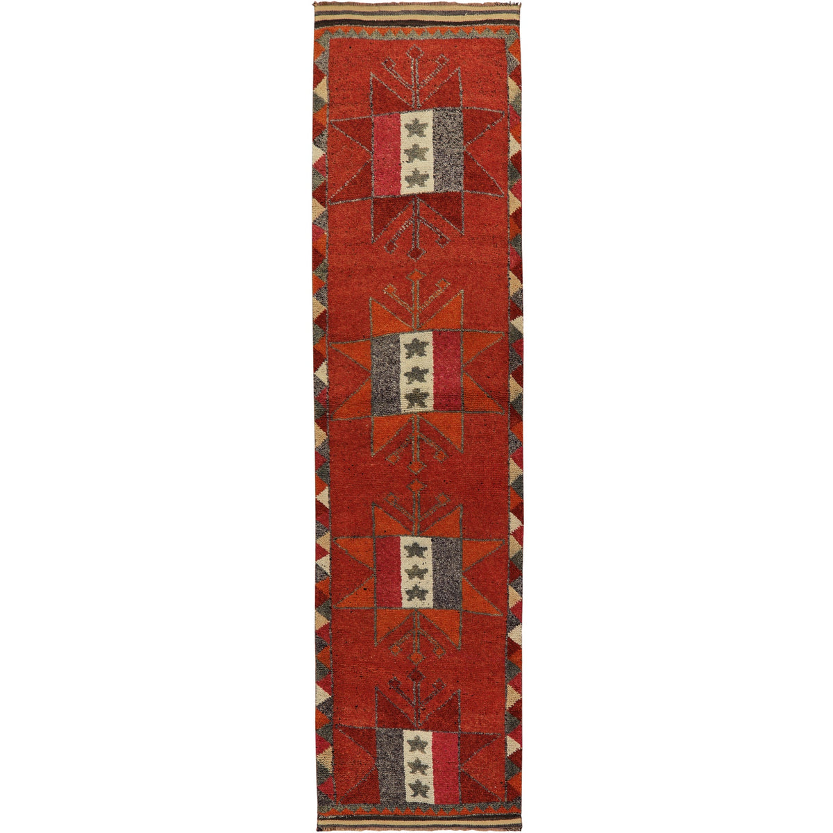 Alumit | Vibrant Orange Geometric | Vintage Turkish Runner | Kuden Rugs