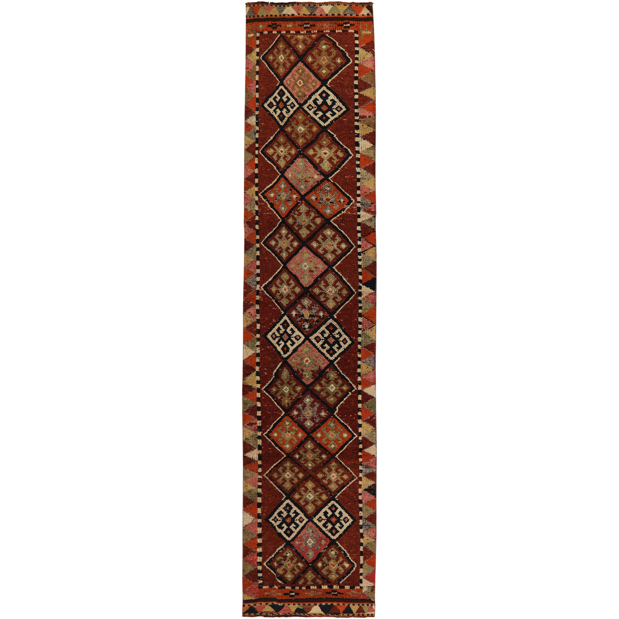 Annabella | Rich Red Geometric | Vintage Turkish Runner | Kuden Rugs