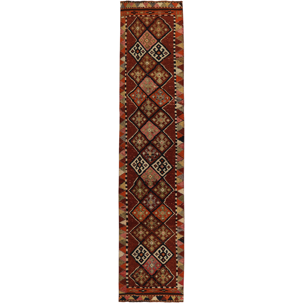 Annabella | Rich Red Geometric | Vintage Turkish Runner | Kuden Rugs