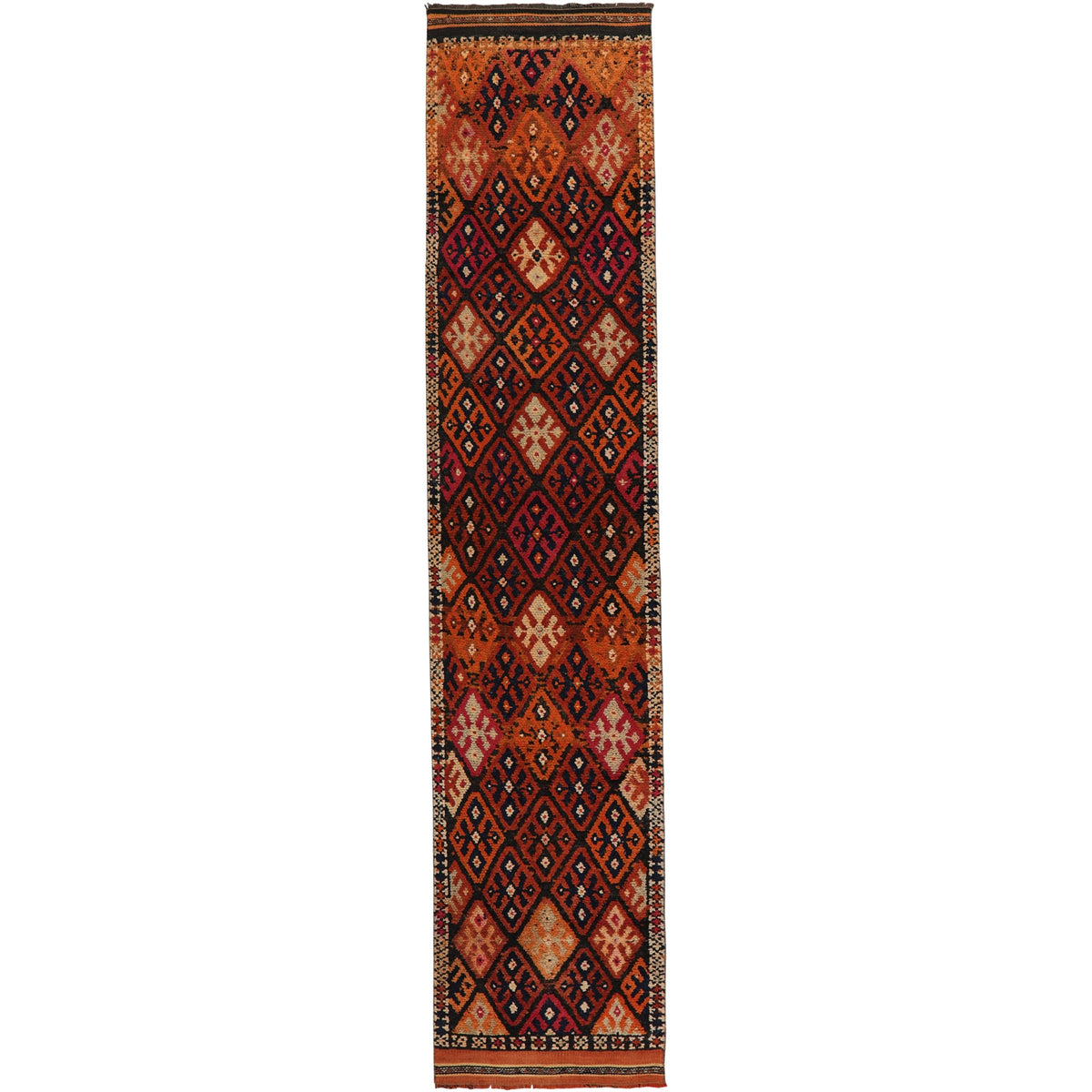 Anne | Vibrant Orange Geometric | Vintage Turkish Runner | Kuden Rugs