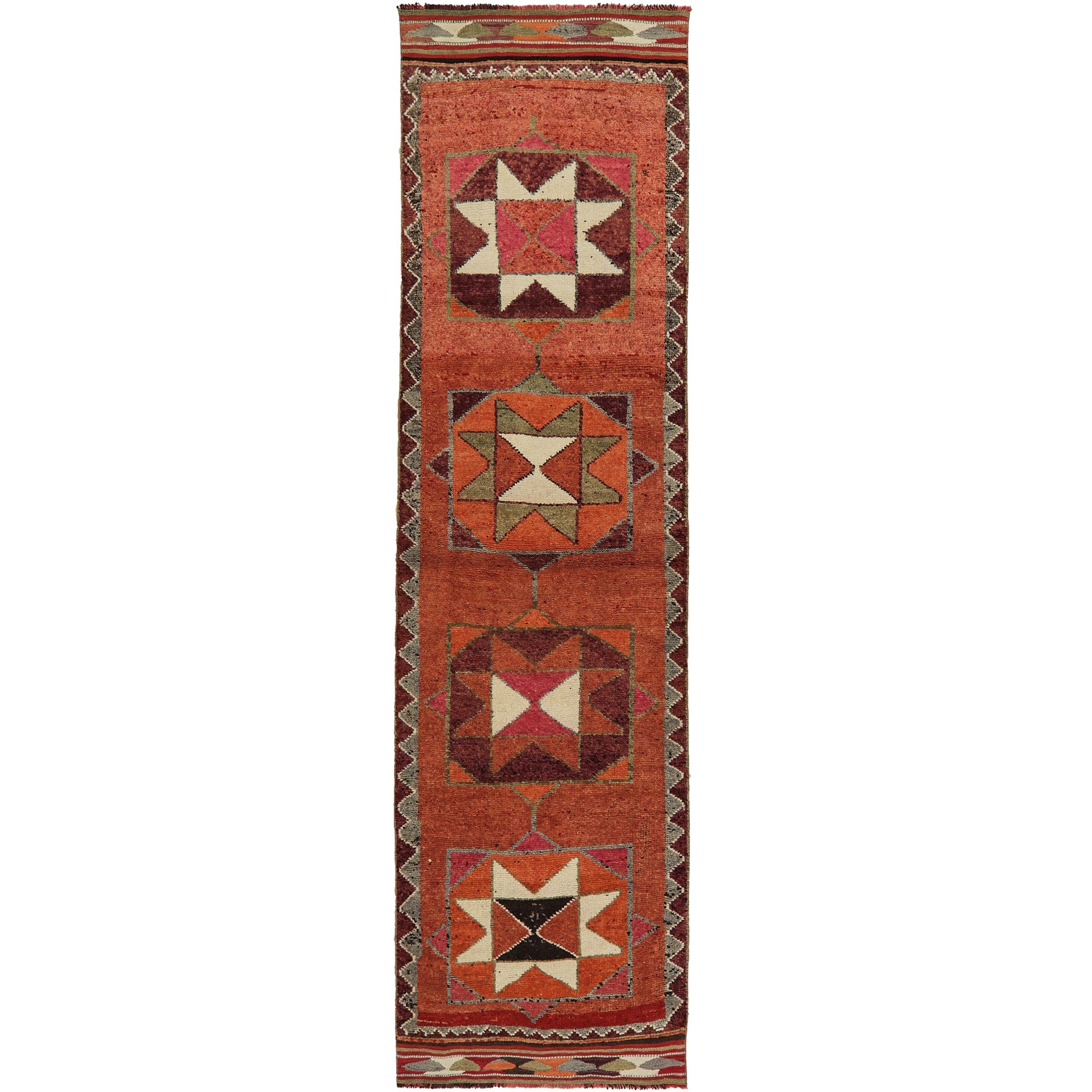 Aubree | Vibrant Orange Geometric | Vintage Turkish Runner | Kuden Rugs