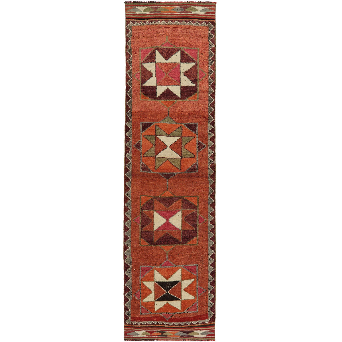 Aubree | Vibrant Orange Geometric | Vintage Turkish Runner | Kuden Rugs