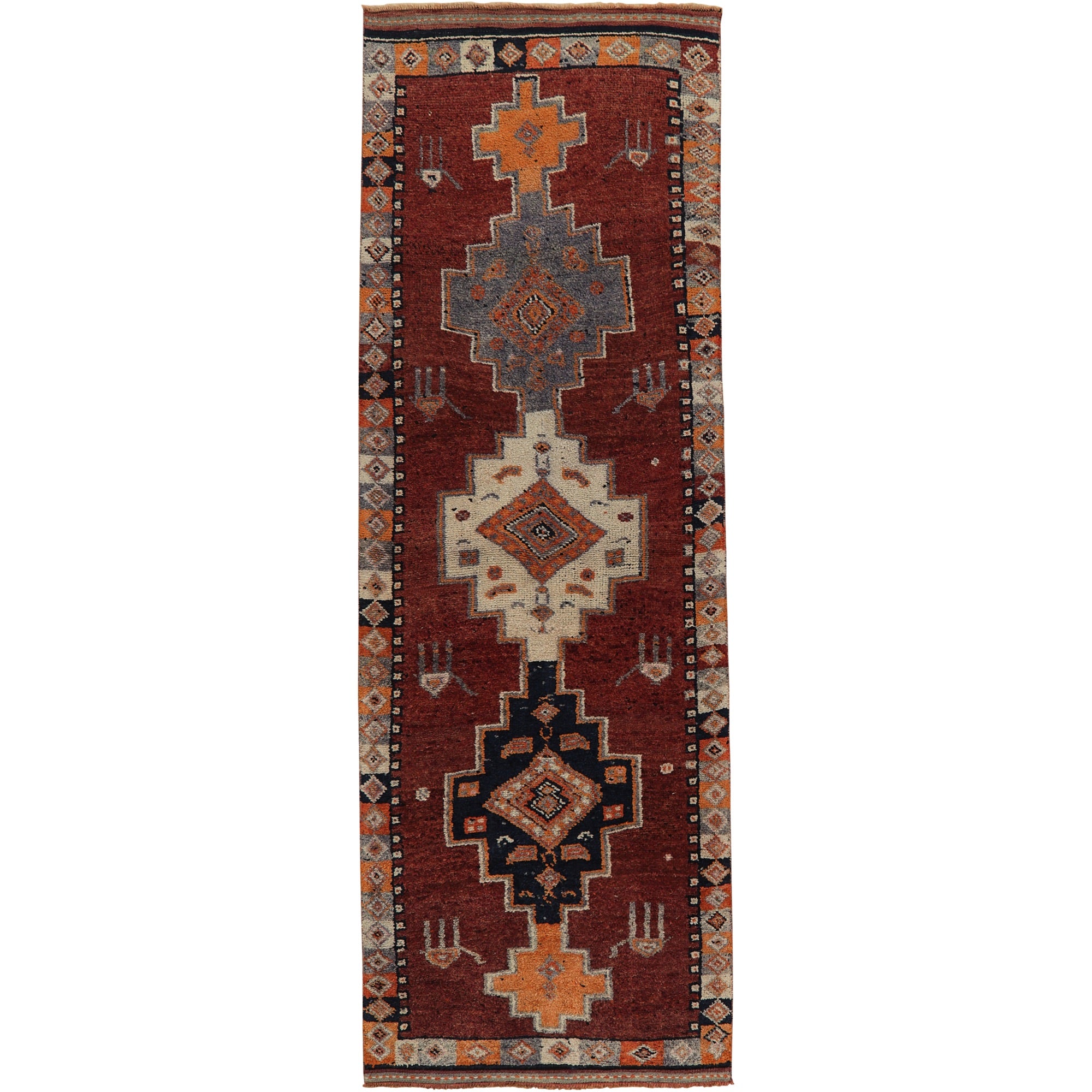 Aubrielle | Rich Red Geometric | Vintage Turkish Runner | Kuden Rugs