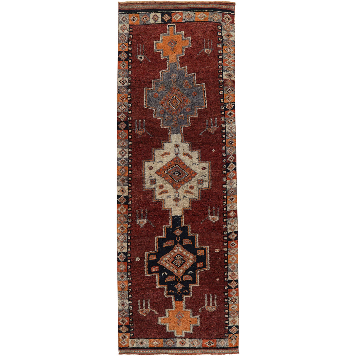 Aubrielle | Rich Red Geometric | Vintage Turkish Runner | Kuden Rugs