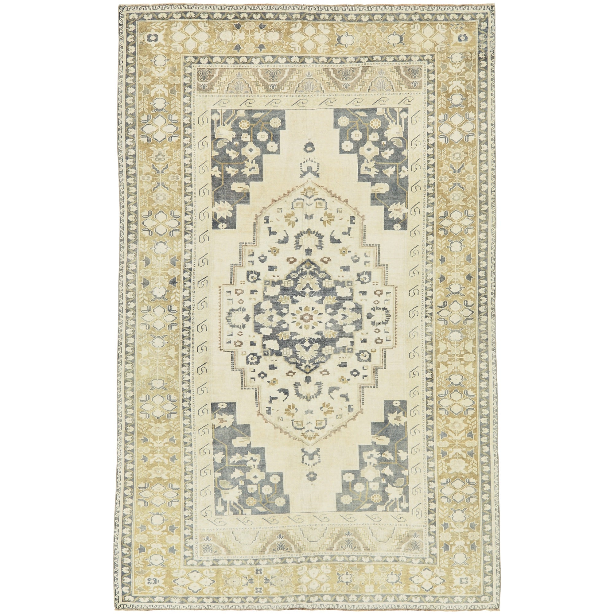 Cattleya | Classic Cream Geometry | Vintage Turkish Rug | Kuden Rugs