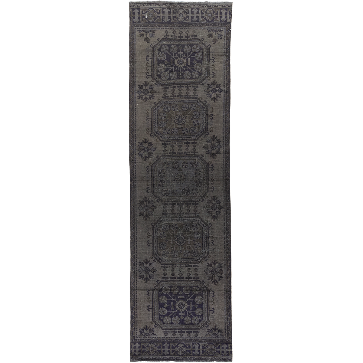 Collins | Classic Geometric Wool Runner in Gray | Kuden Rugs