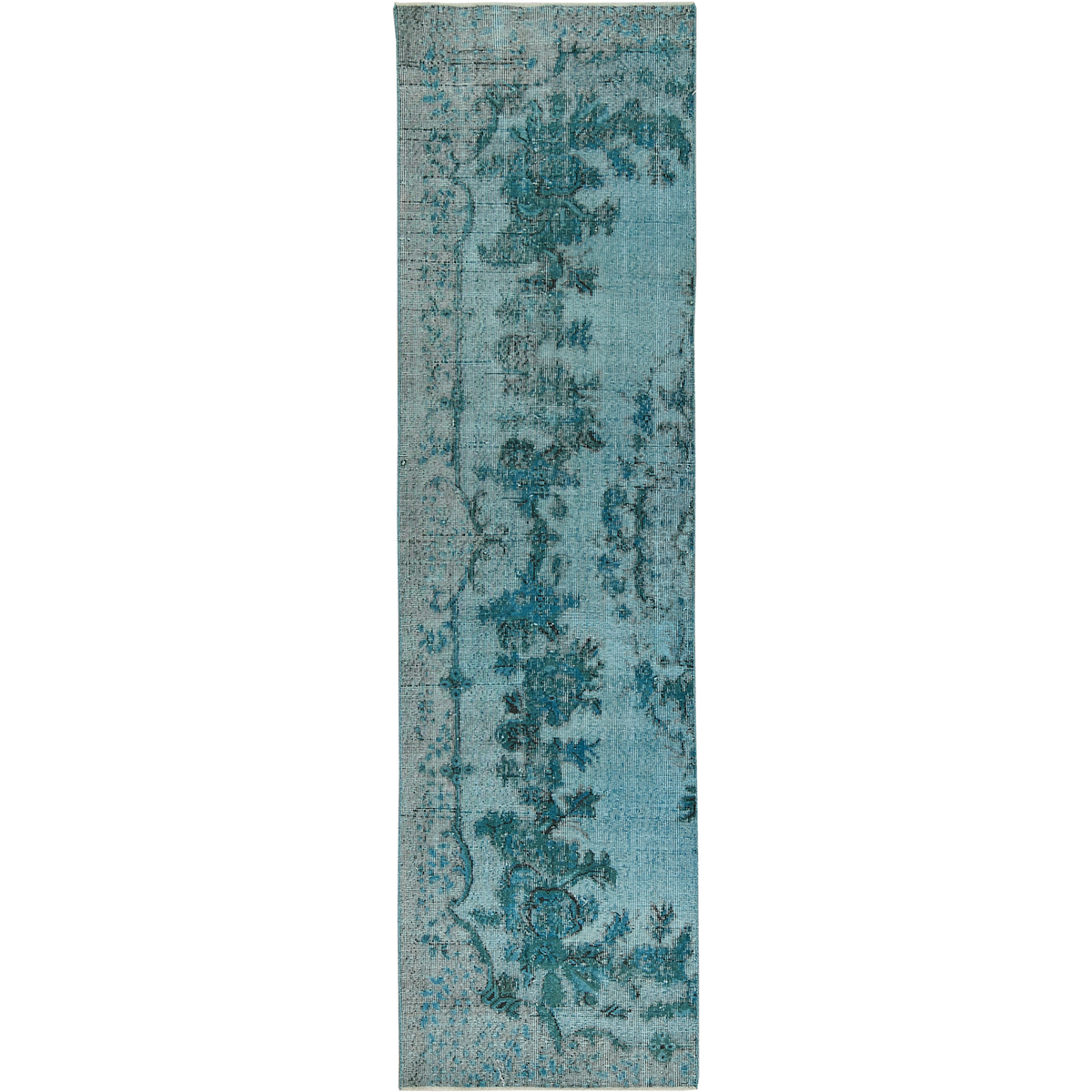 Dora | Vibrant Turquoise Floral Runner Rug | Kuden Rugs