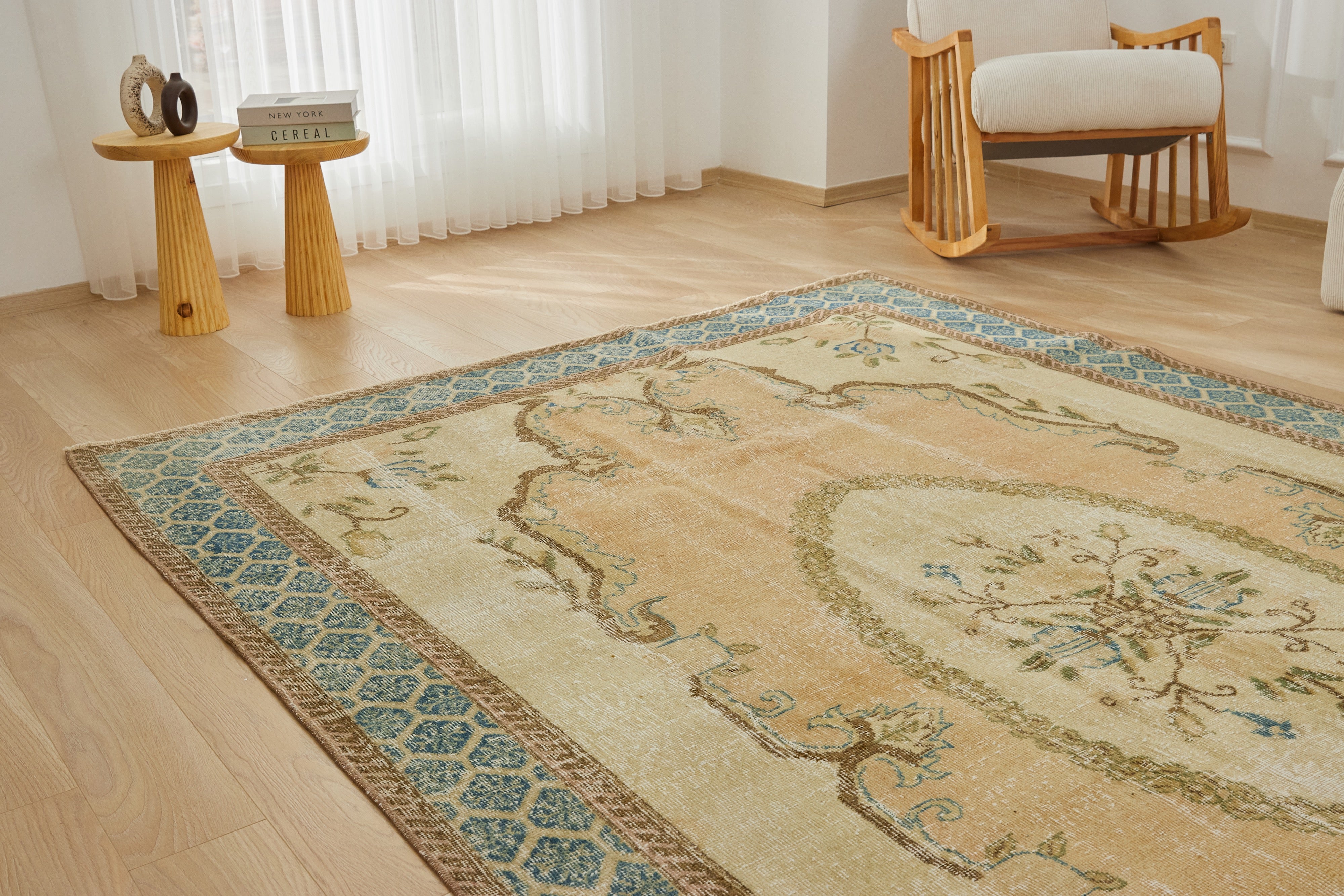 Beige Wool and Cotton Turkish Rug