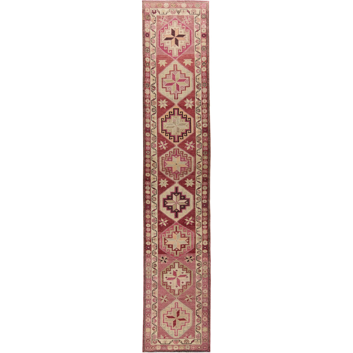 Ices | Vibrant Red Geometric Oriental Runner | Kuden Rugs