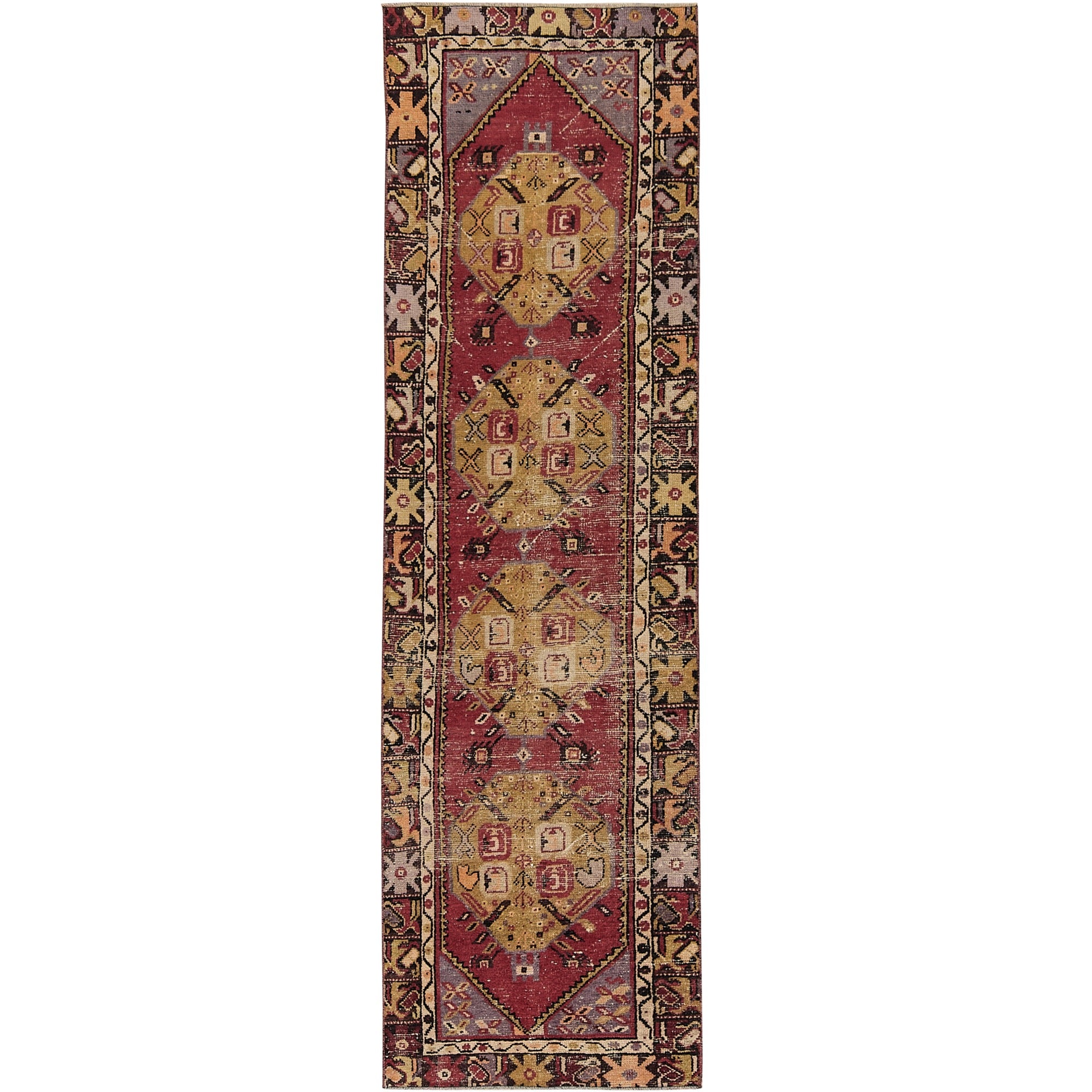 Ilinah | Geometric Vintage | Hand-Knotted Turkish Runner | Kuden Rugs