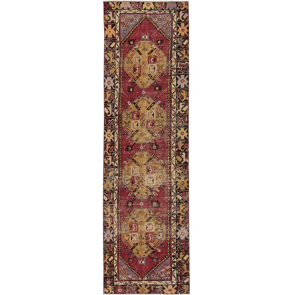Ilinah | Geometric Vintage | Hand-Knotted Turkish Runner | Kuden Rugs