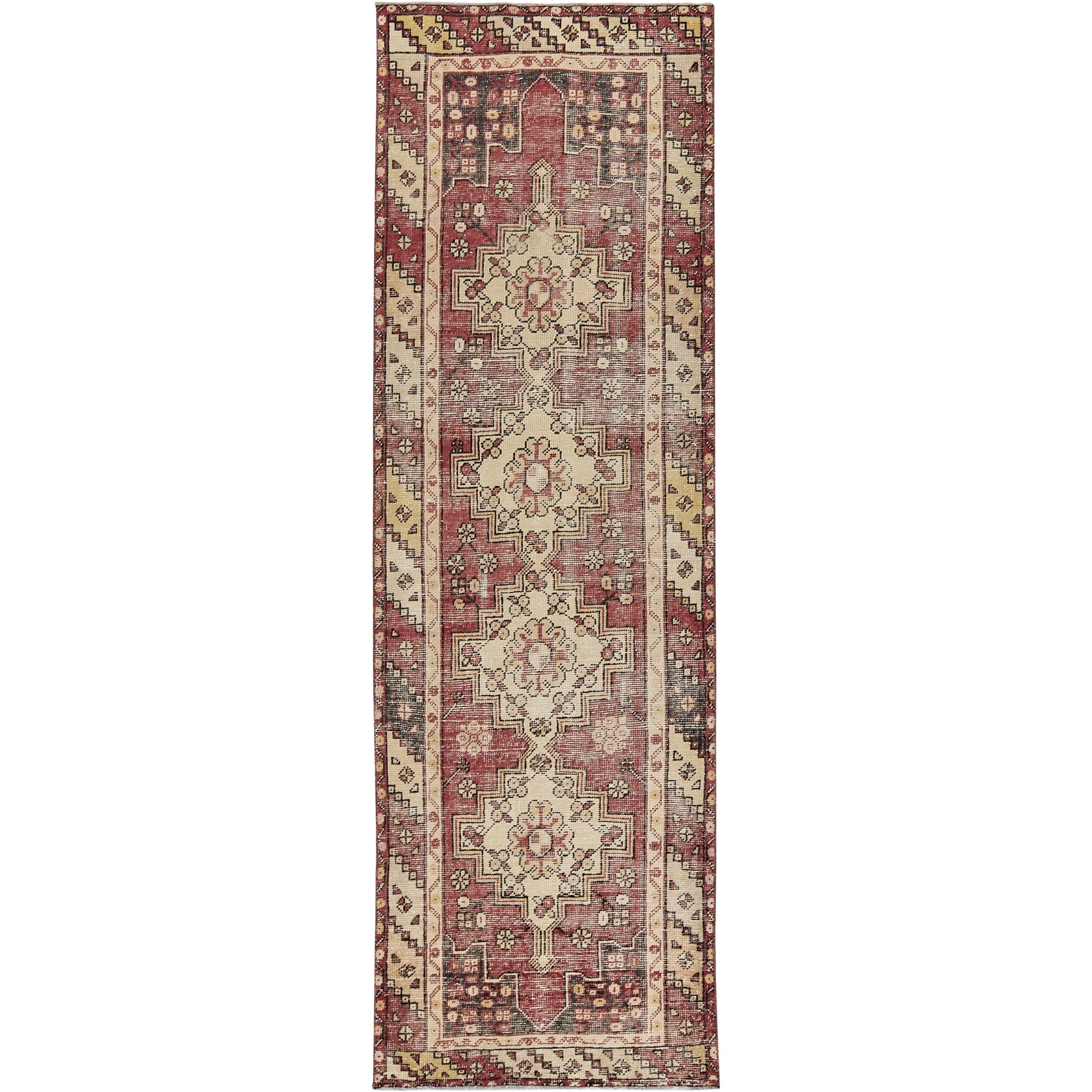 Ilini | Geometric Vintage | Hand-Knotted Turkish Runner | Kuden Rugs