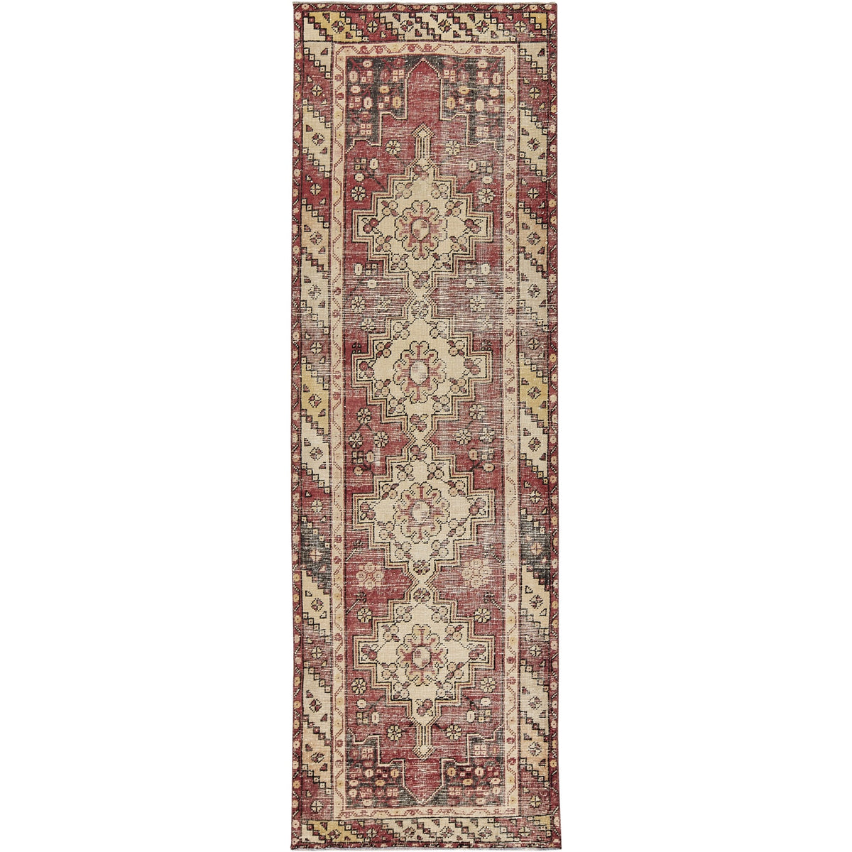Ilini | Geometric Vintage | Hand-Knotted Turkish Runner | Kuden Rugs