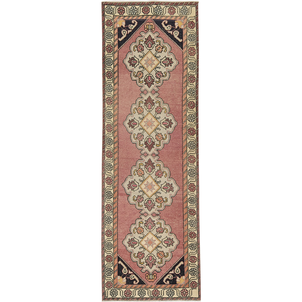 Ivria | Pink Medallion Delight | Vintage Turkish Runner | Kuden Rugs