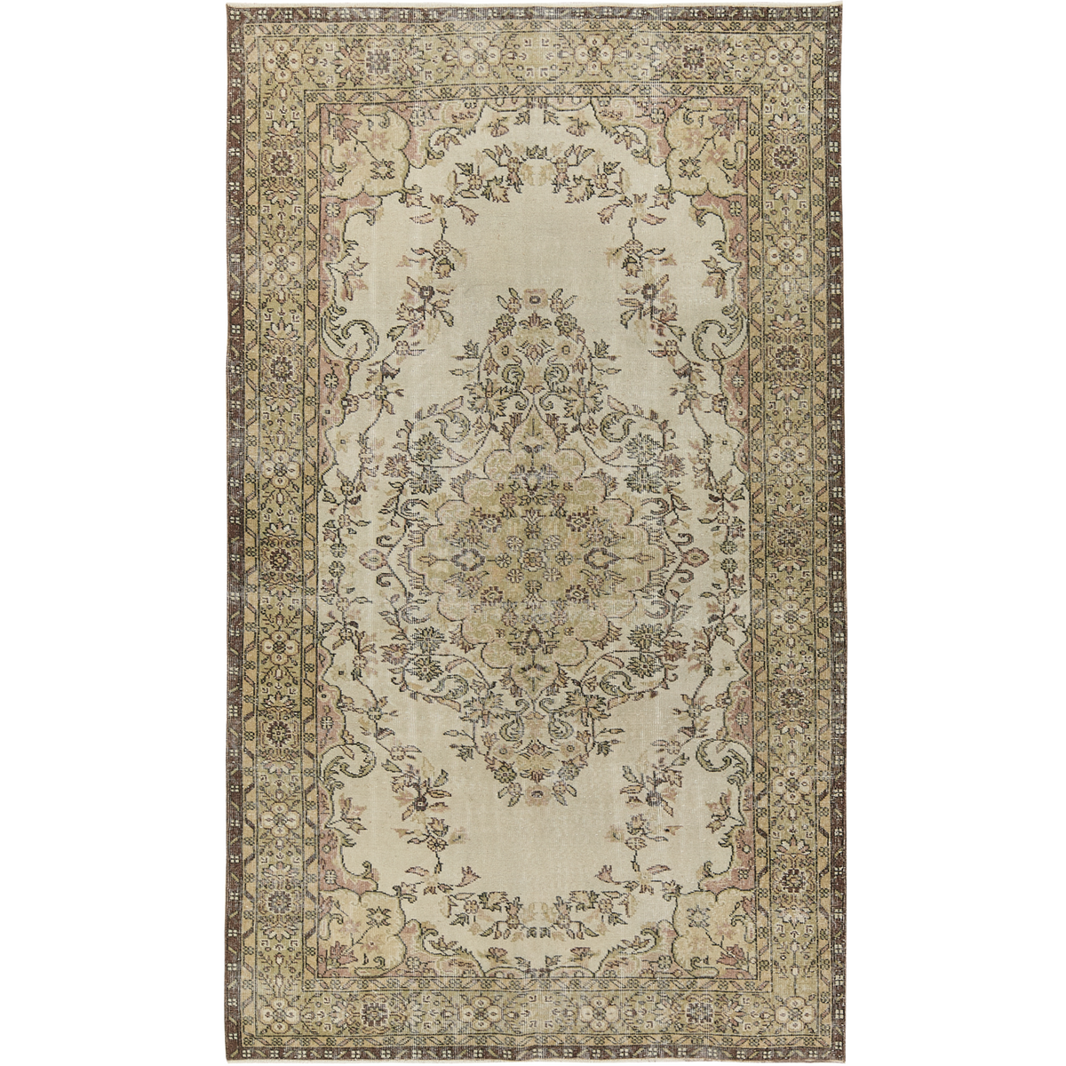 Macaria | Beige Medallion Antiquewashed Rug | Kuden Rugs