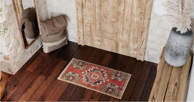 Rustic Vintage Carpet with Cozy, Warm Colors - Kuden Rugs