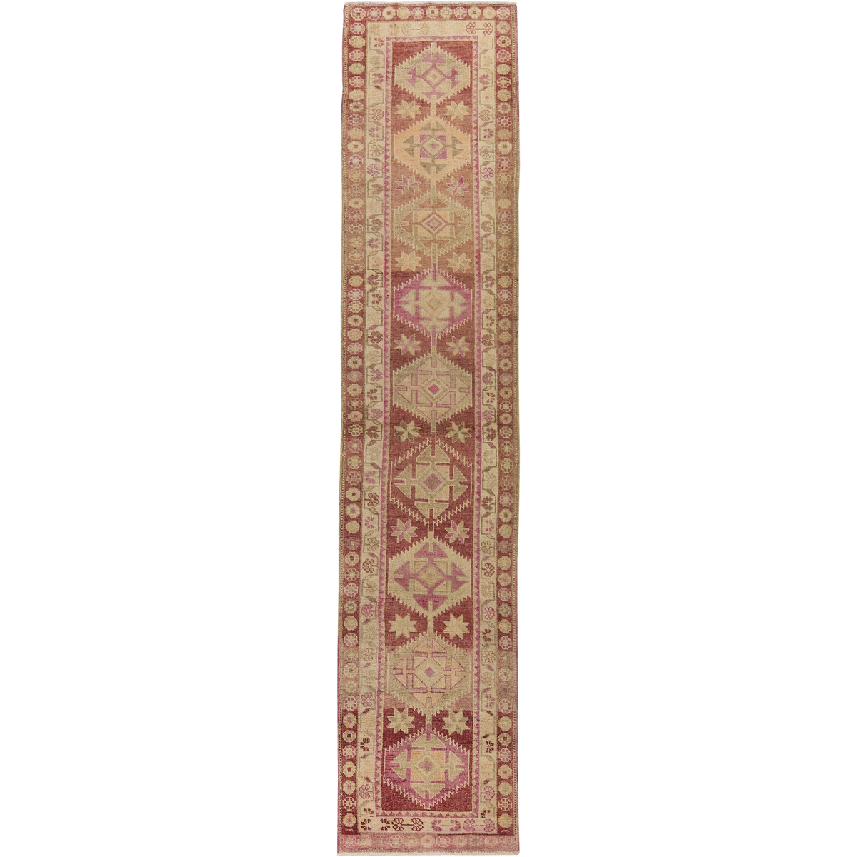 Misty | Rich Red Geometric Oriental Runner | Kuden Rugs