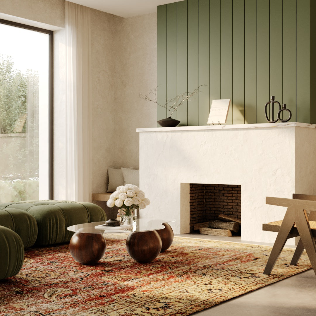 Vintage rug on a modern living room