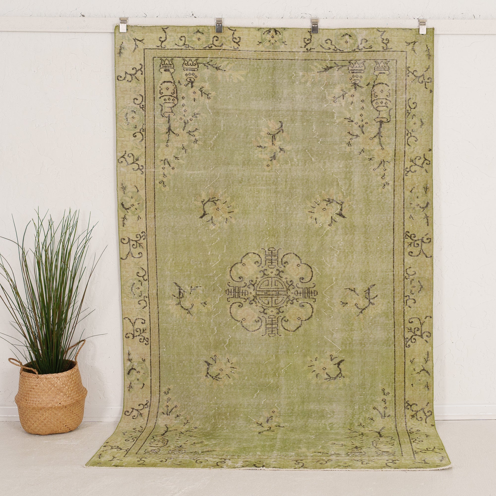 6' x 9' - Vintage Turkish Area Rug, Green - Jacobira | Kuden Rugs
