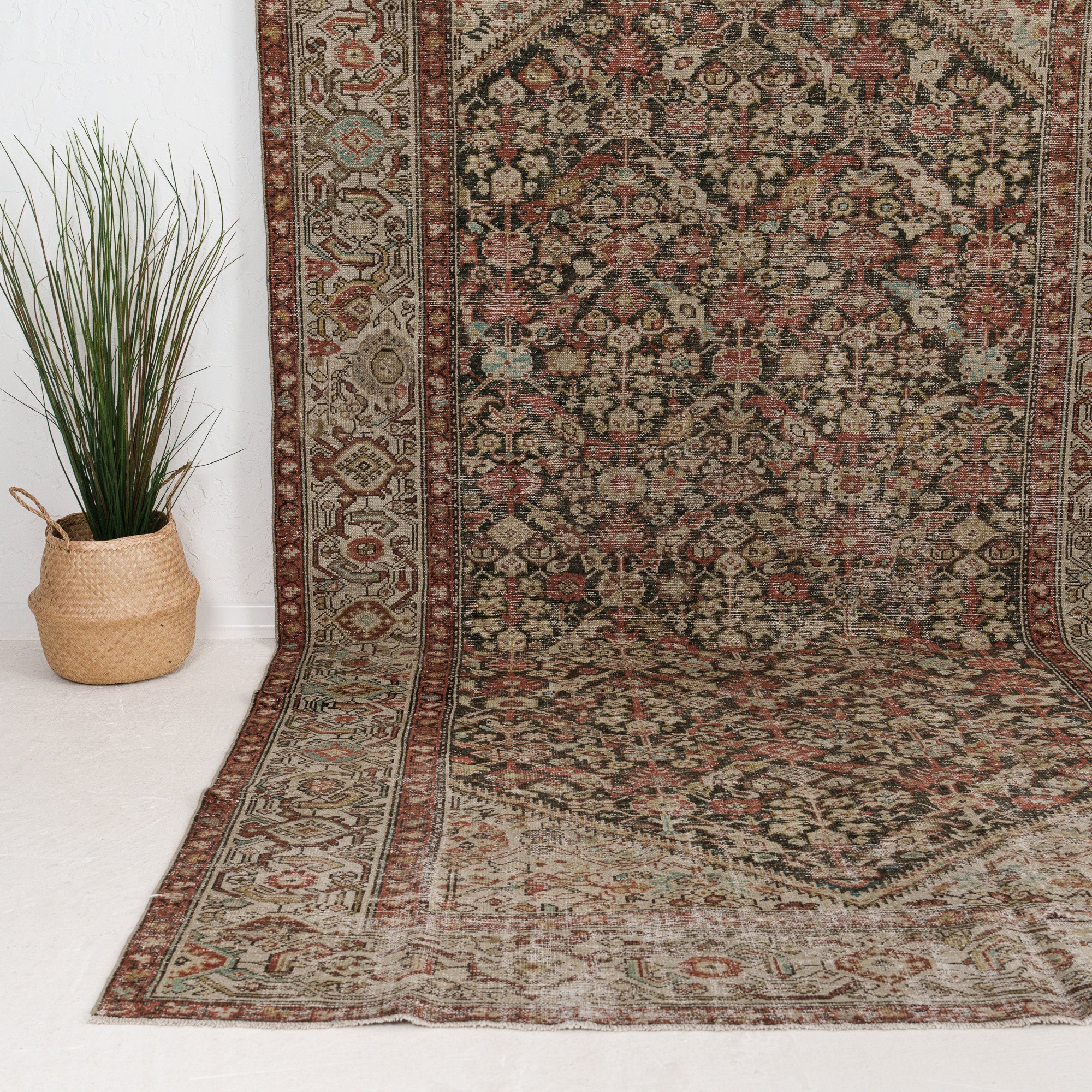Beige and Green Area Wool Rug