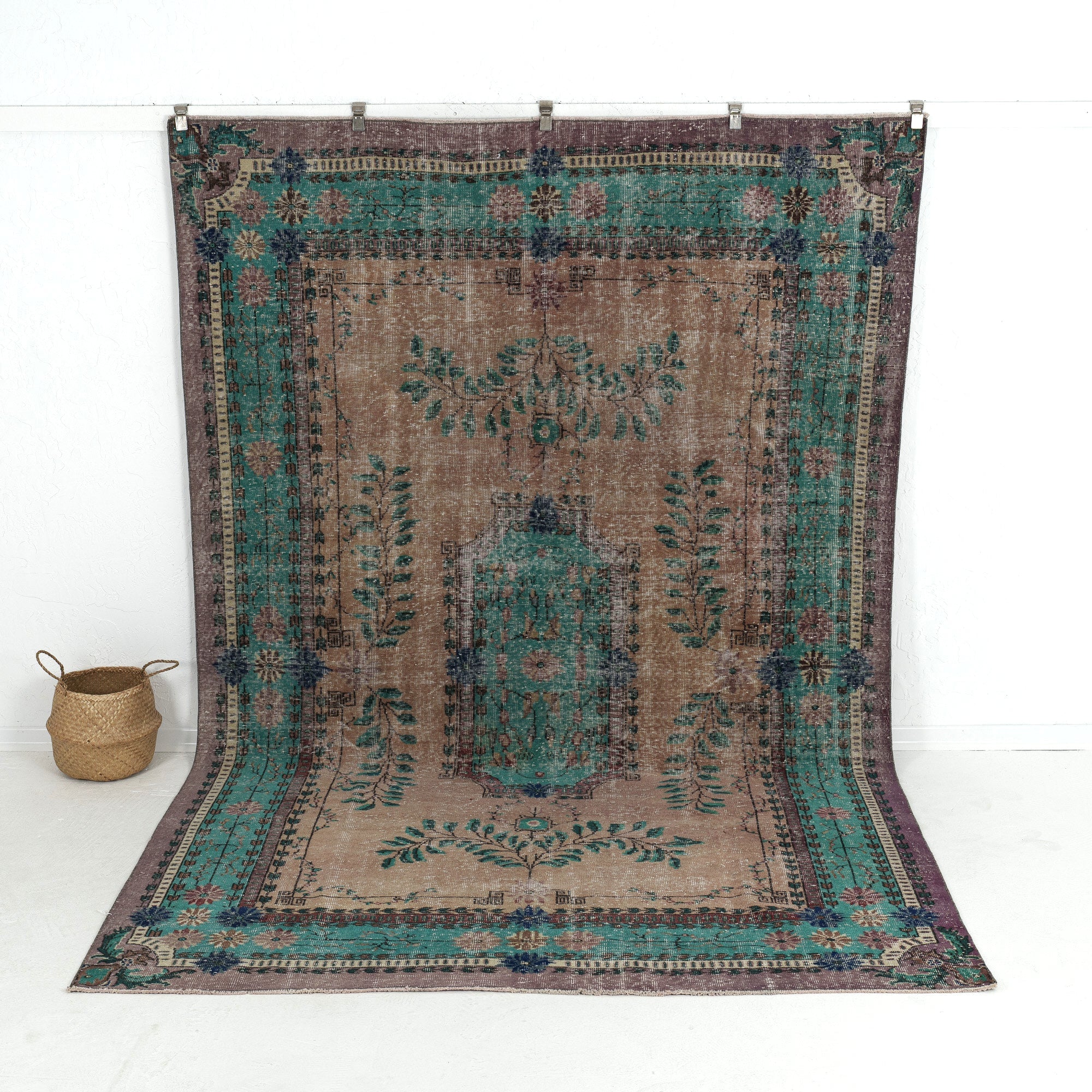 Handmade 7x11 area rug in brown, ideal for a cozy living room, bedroom, dining room, entryway, office