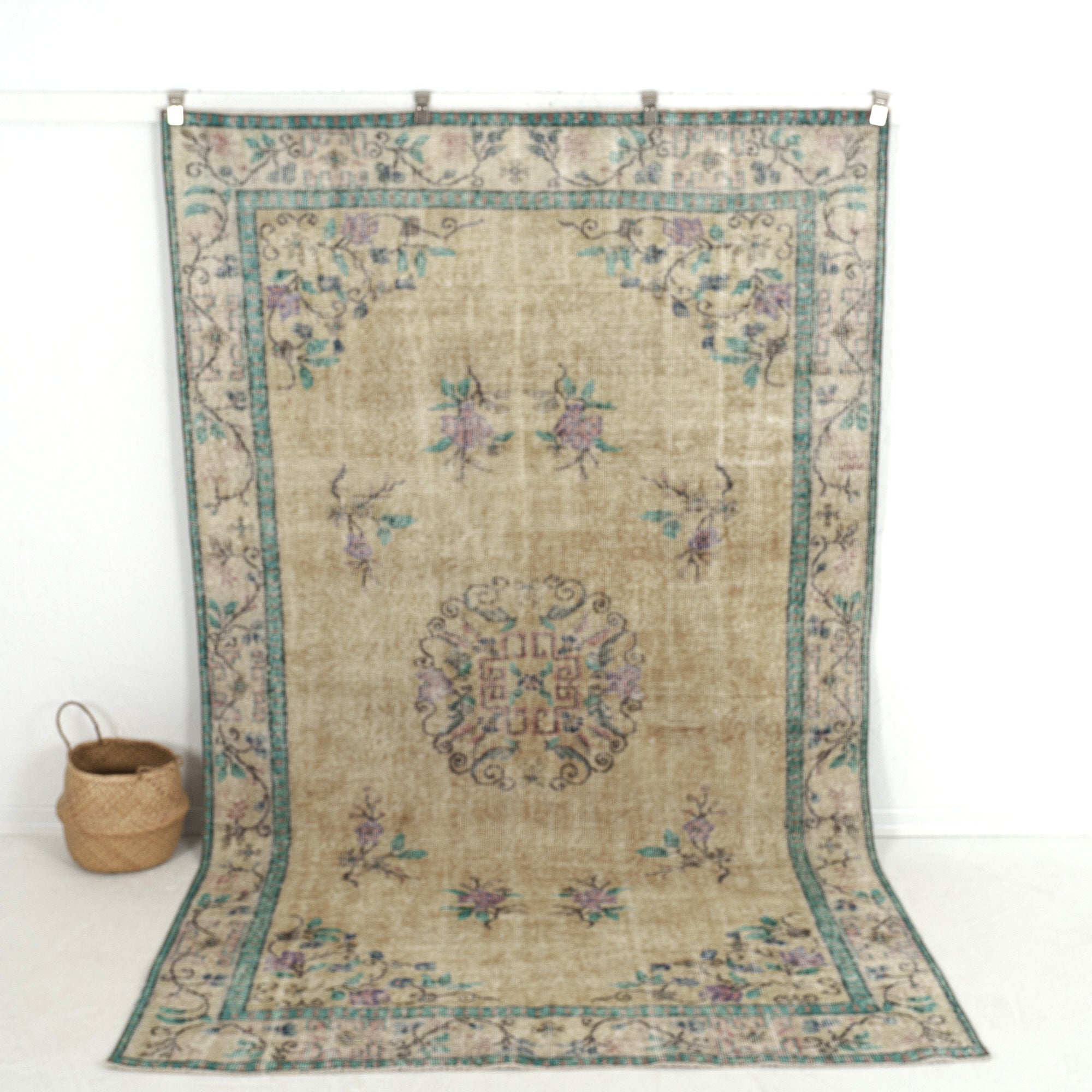 Handmade 6x10 area rug in beige, ideal for a cozy living room, bedroom, entryway, office, kitchen & dining