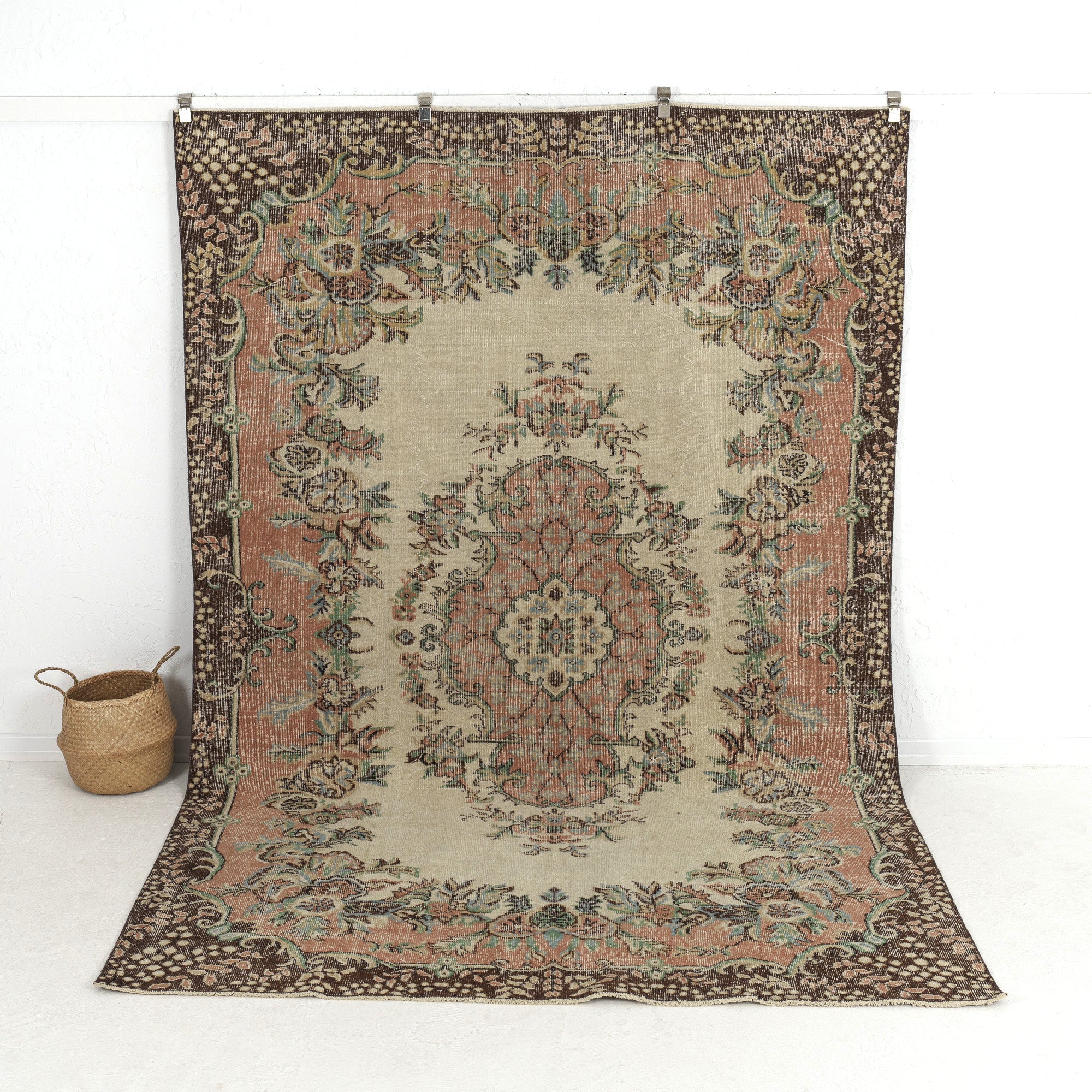 Handmade 7x10 area rug in beige, ideal for a cozy living room, bedroom, entryway, office, kitchen & dining