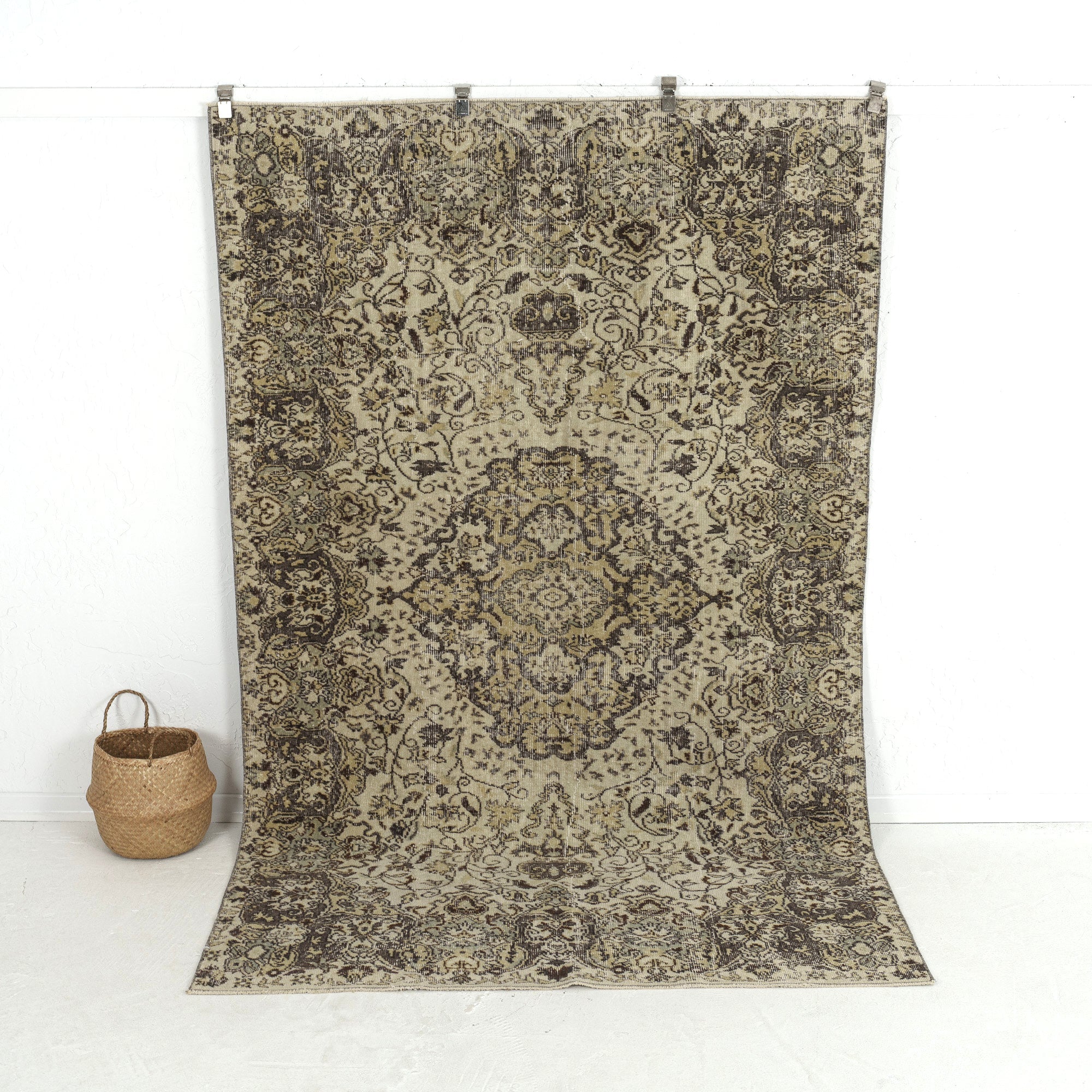 Handmade 6x9 area rug in beige, ideal for a cozy living room, bedroom, entryway, office, kitchen & dining