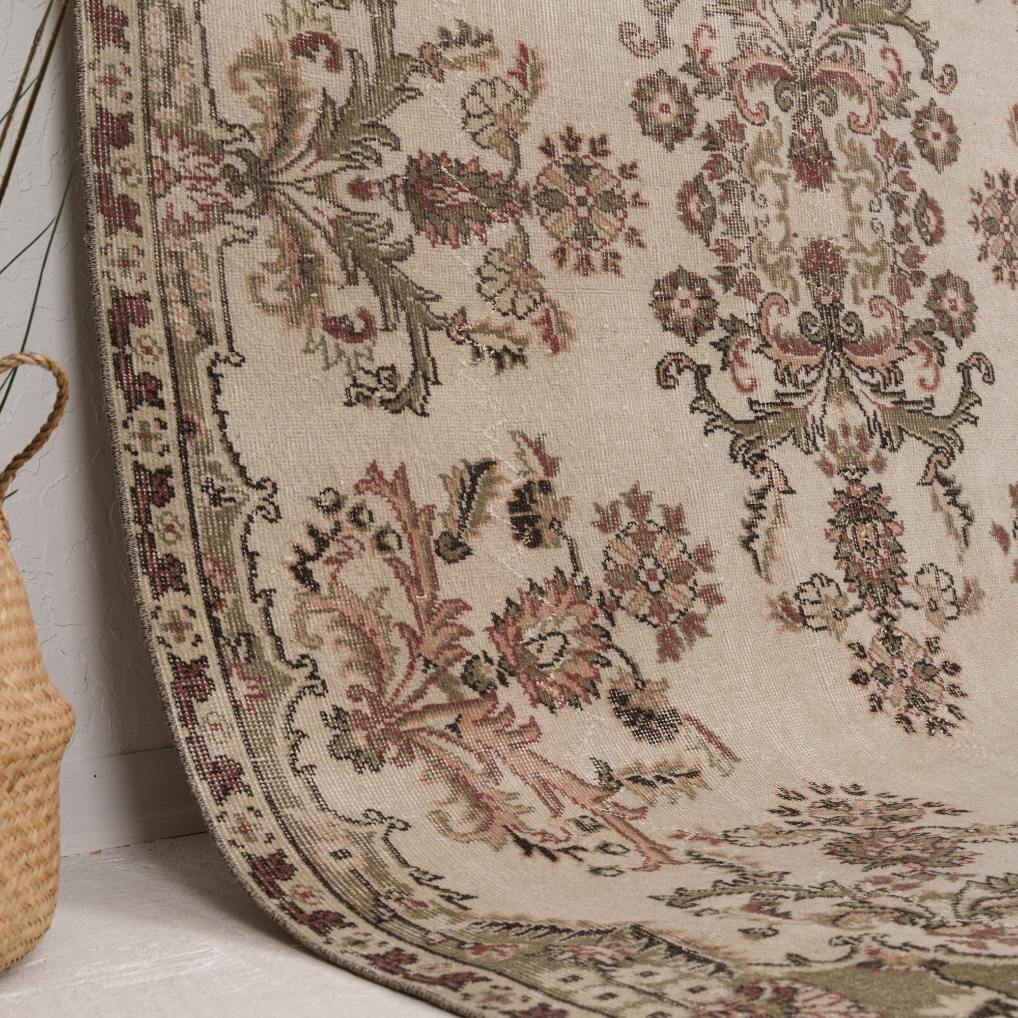 Beige and Green Area Wool Rug