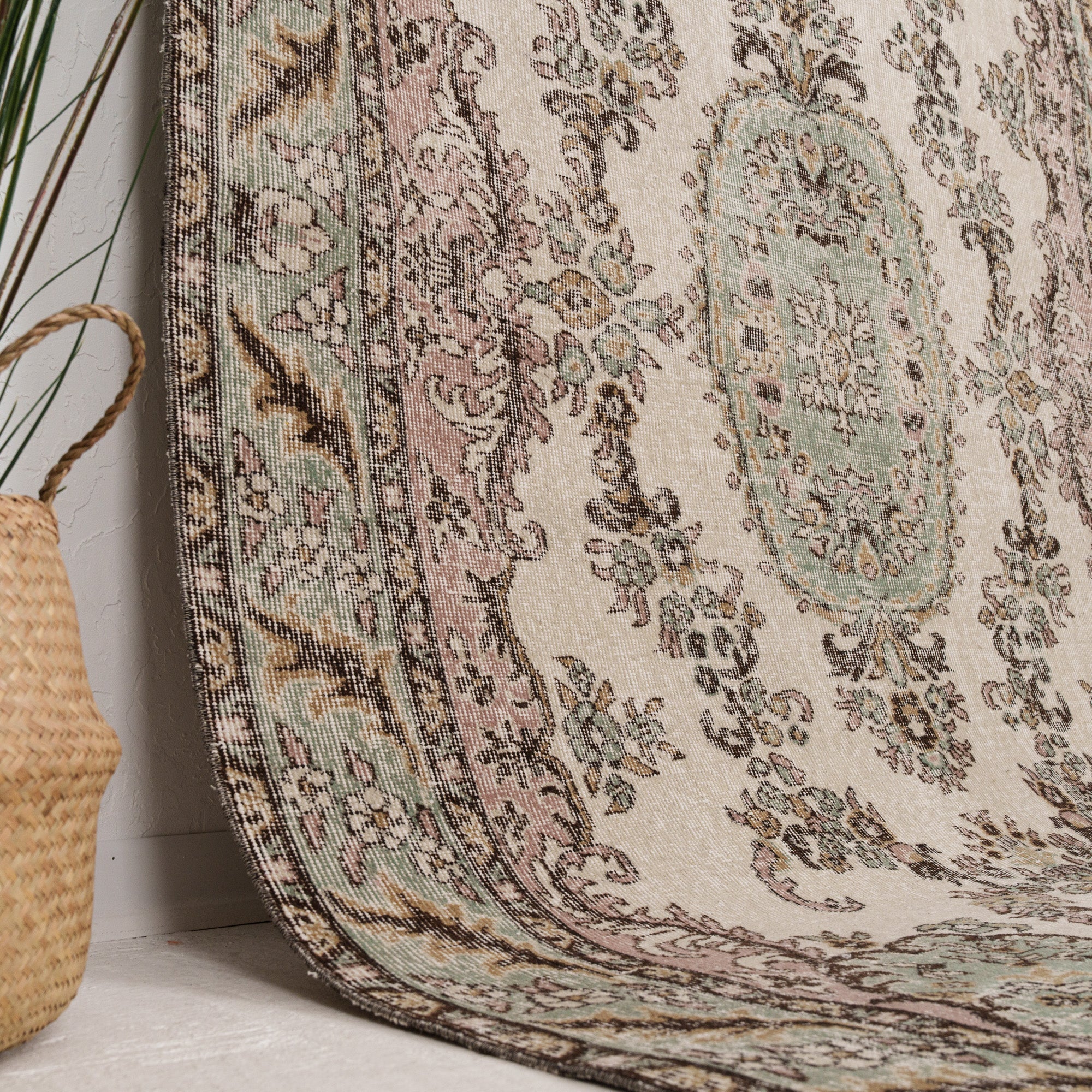 Beige and Green Area Wool Rug