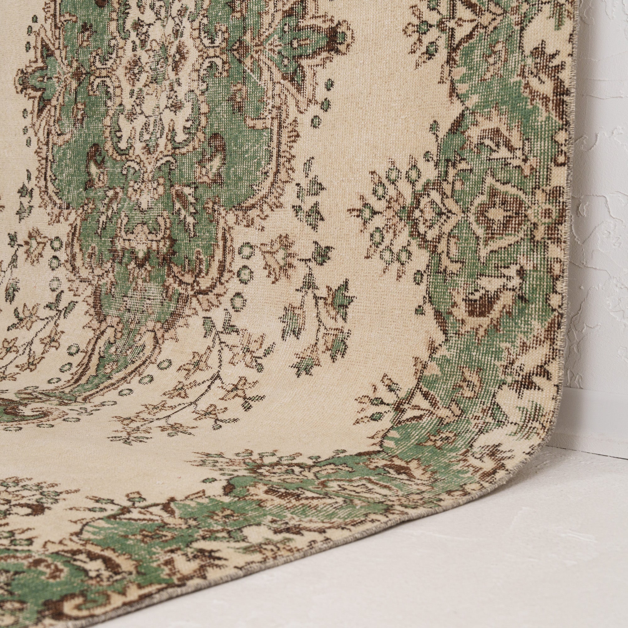 Beige and Green Area Wool Rug
