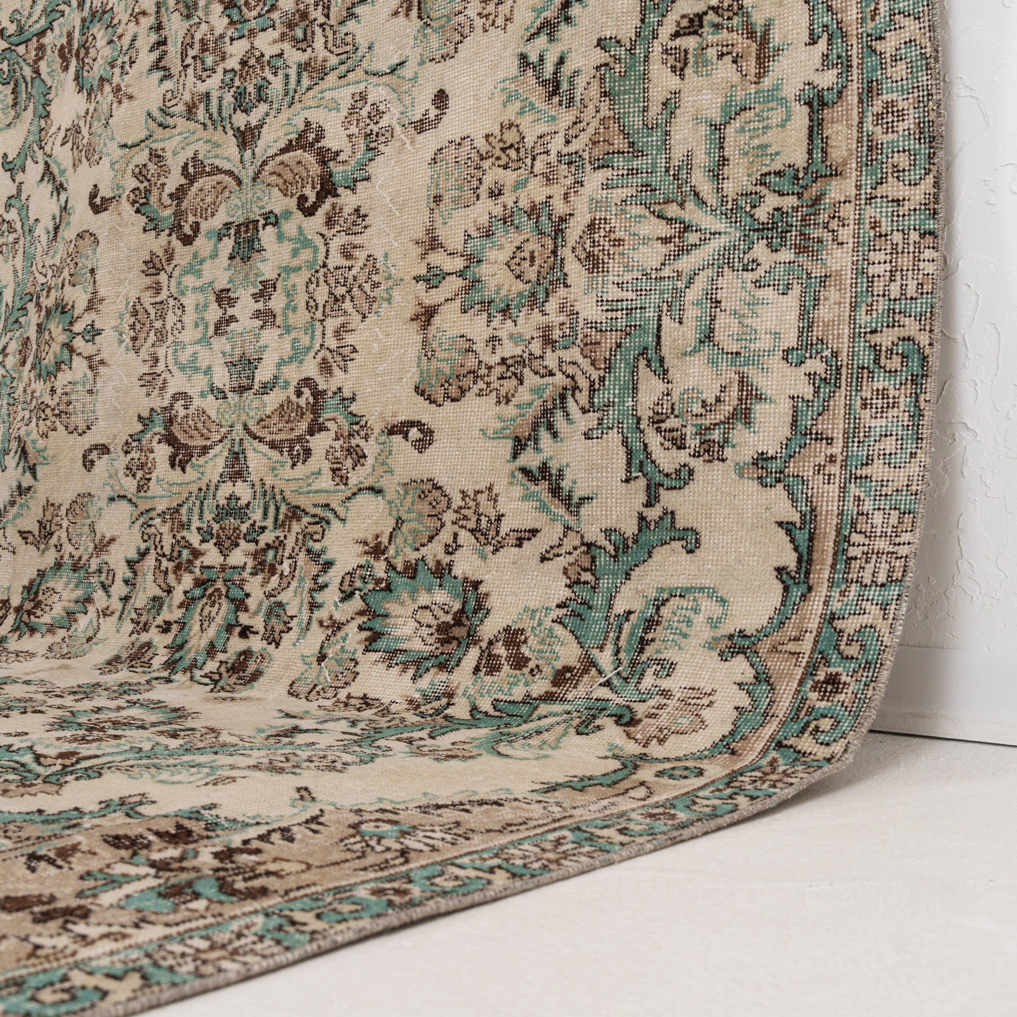 Beige and Green Area Wool Rug