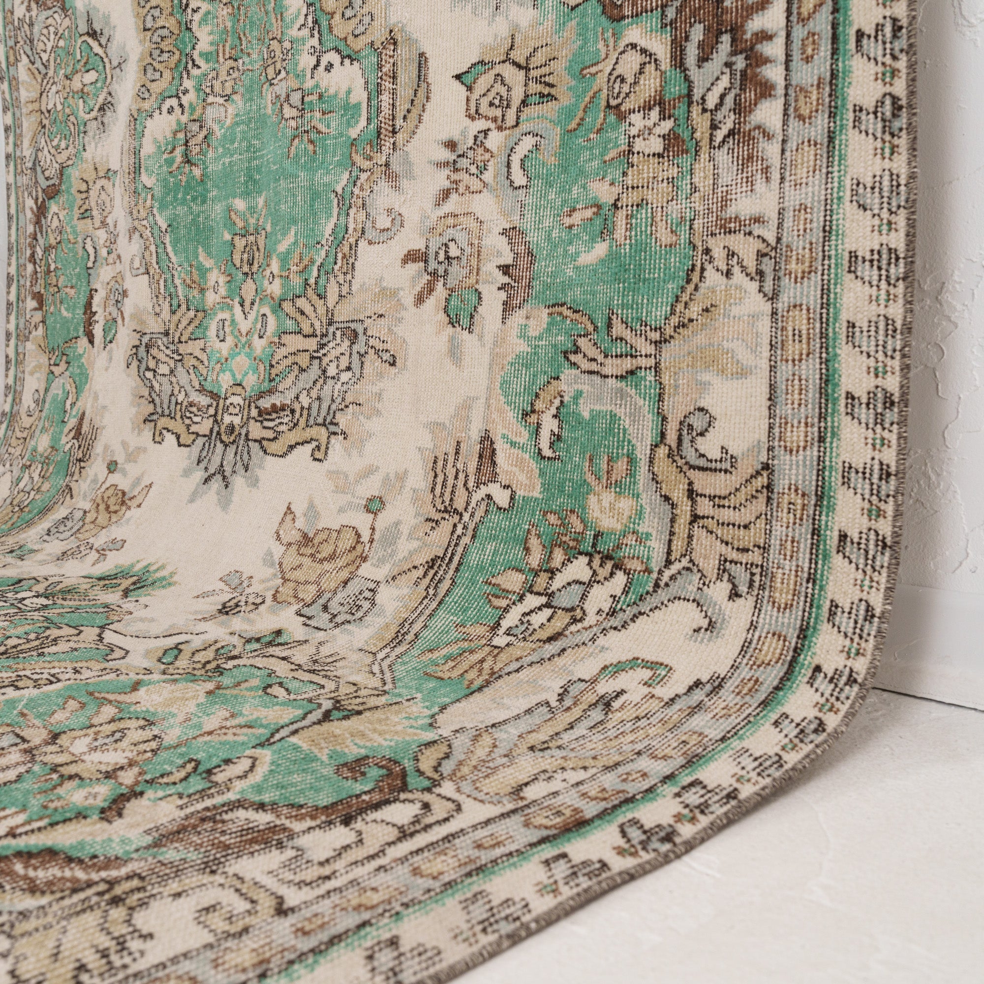 Beige and Green Area Wool Rug