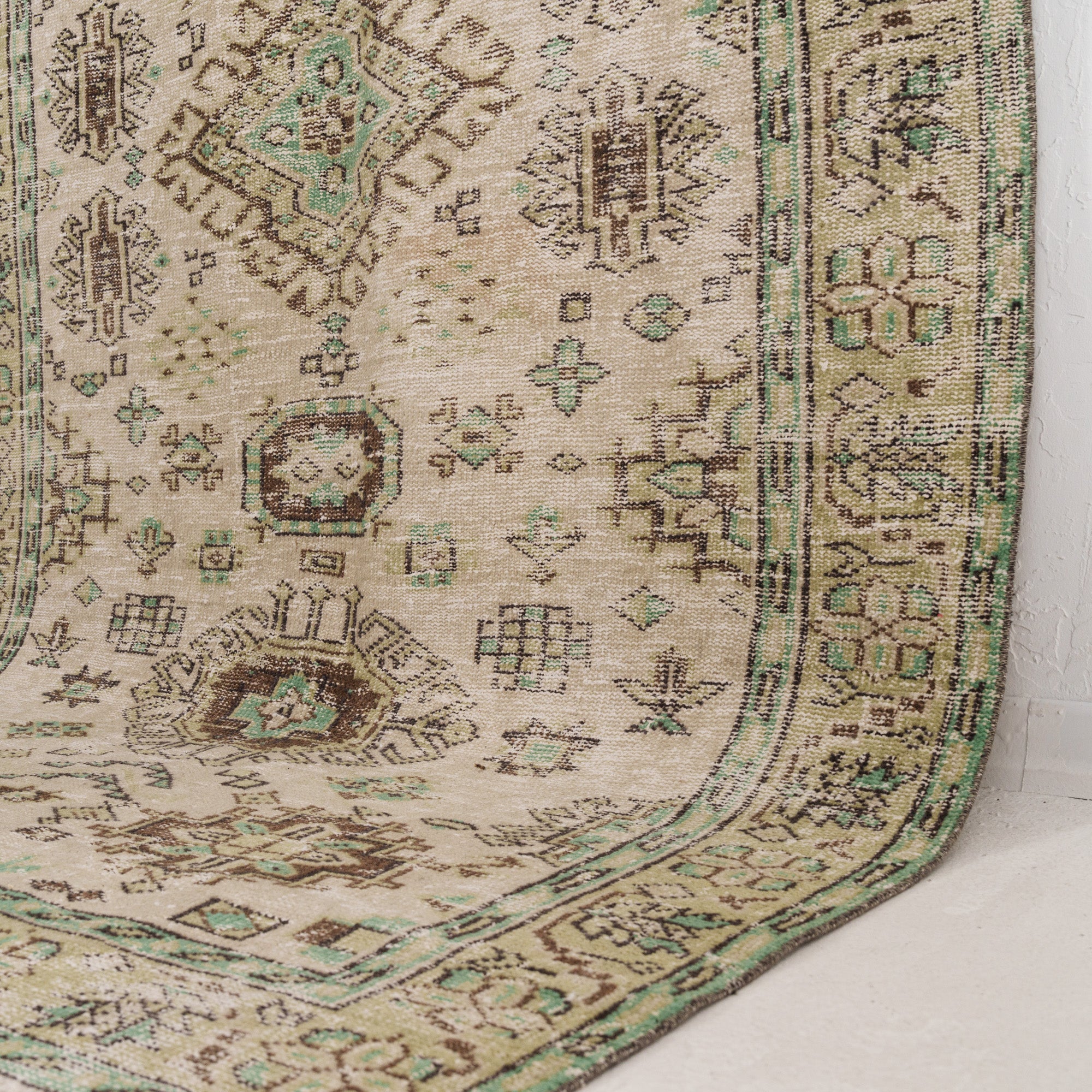 Beige and Green Area Wool Rug