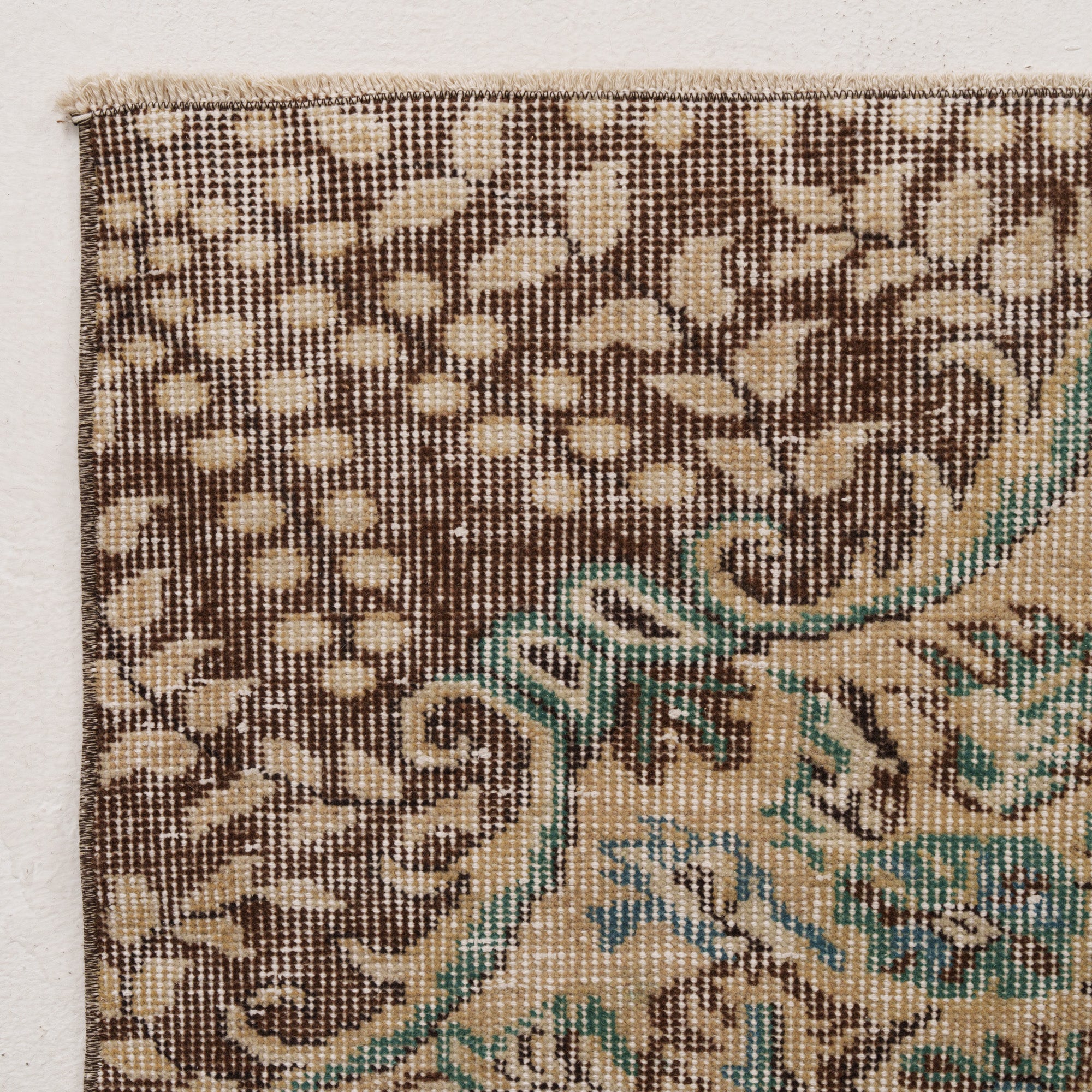 Beige and Green Area Wool Rug