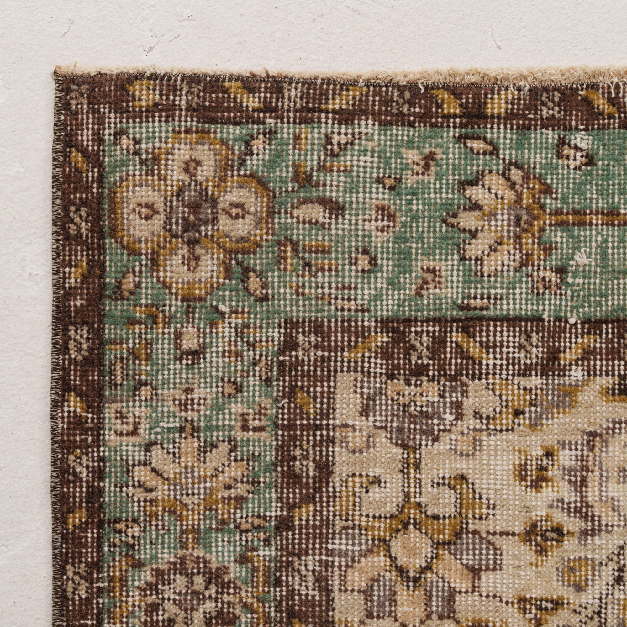 Beige and Green Area Wool Rug